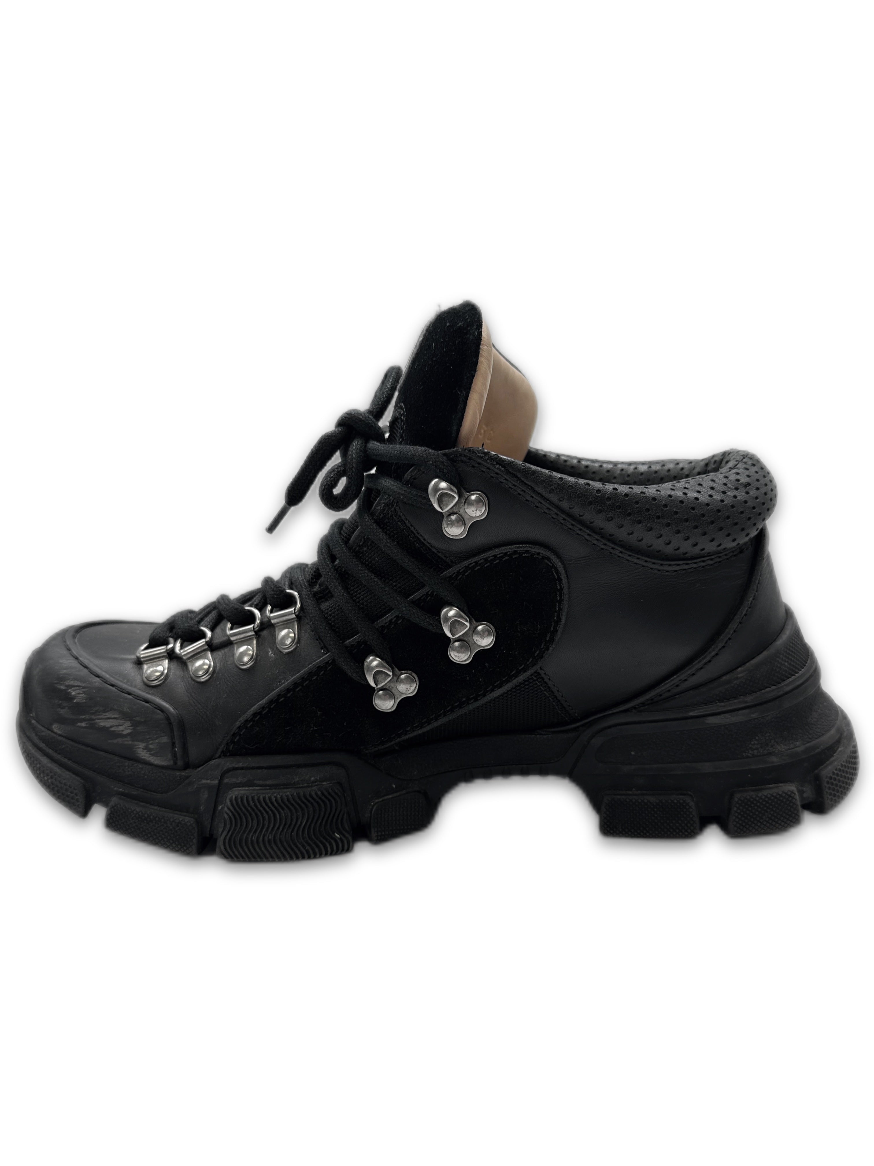 Gucci ‘Flashtrek’ Black Leather Low-top Logo Hiking Shoes