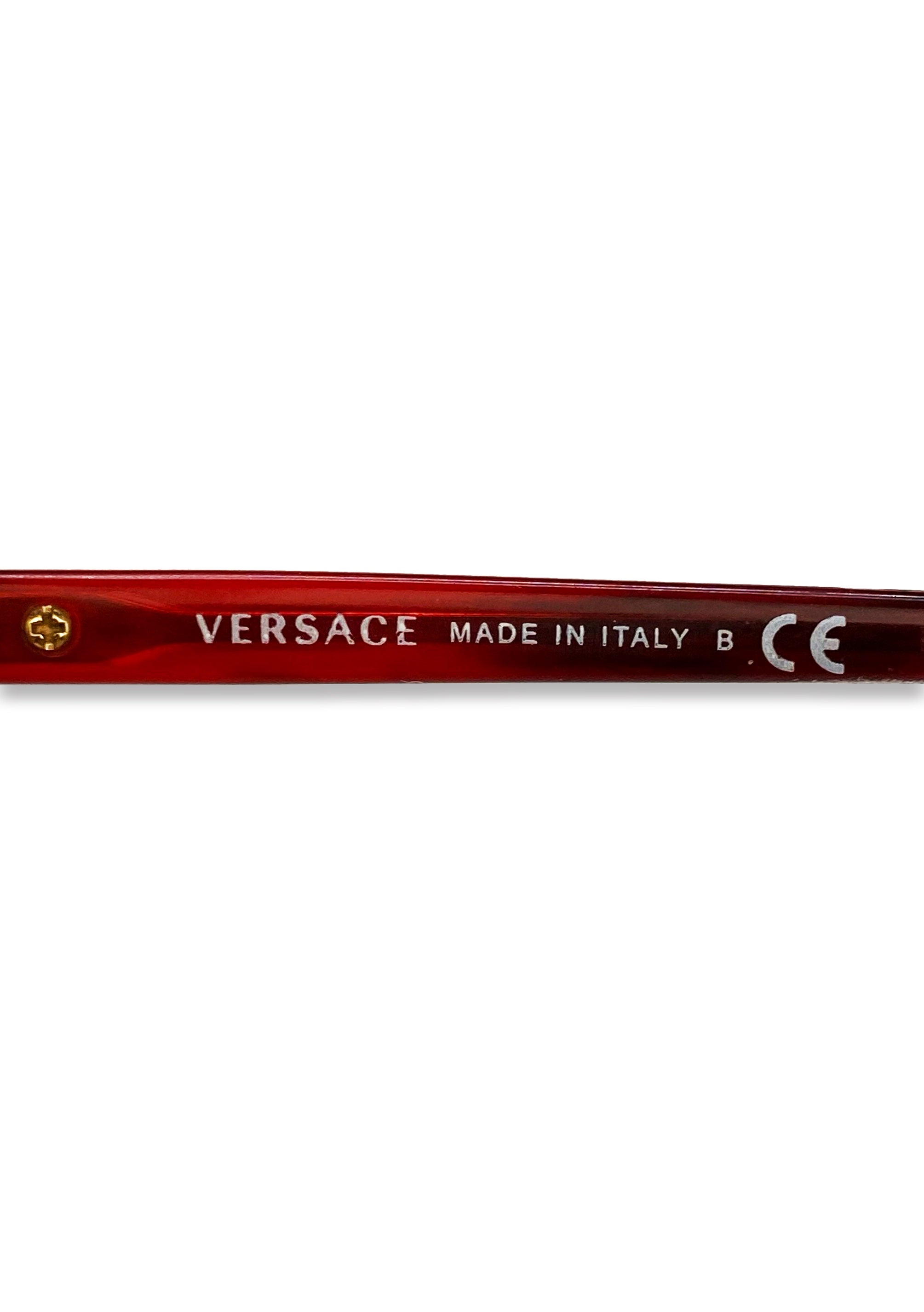 Versace Blood Red Metallic Rounded Frame Glasses
