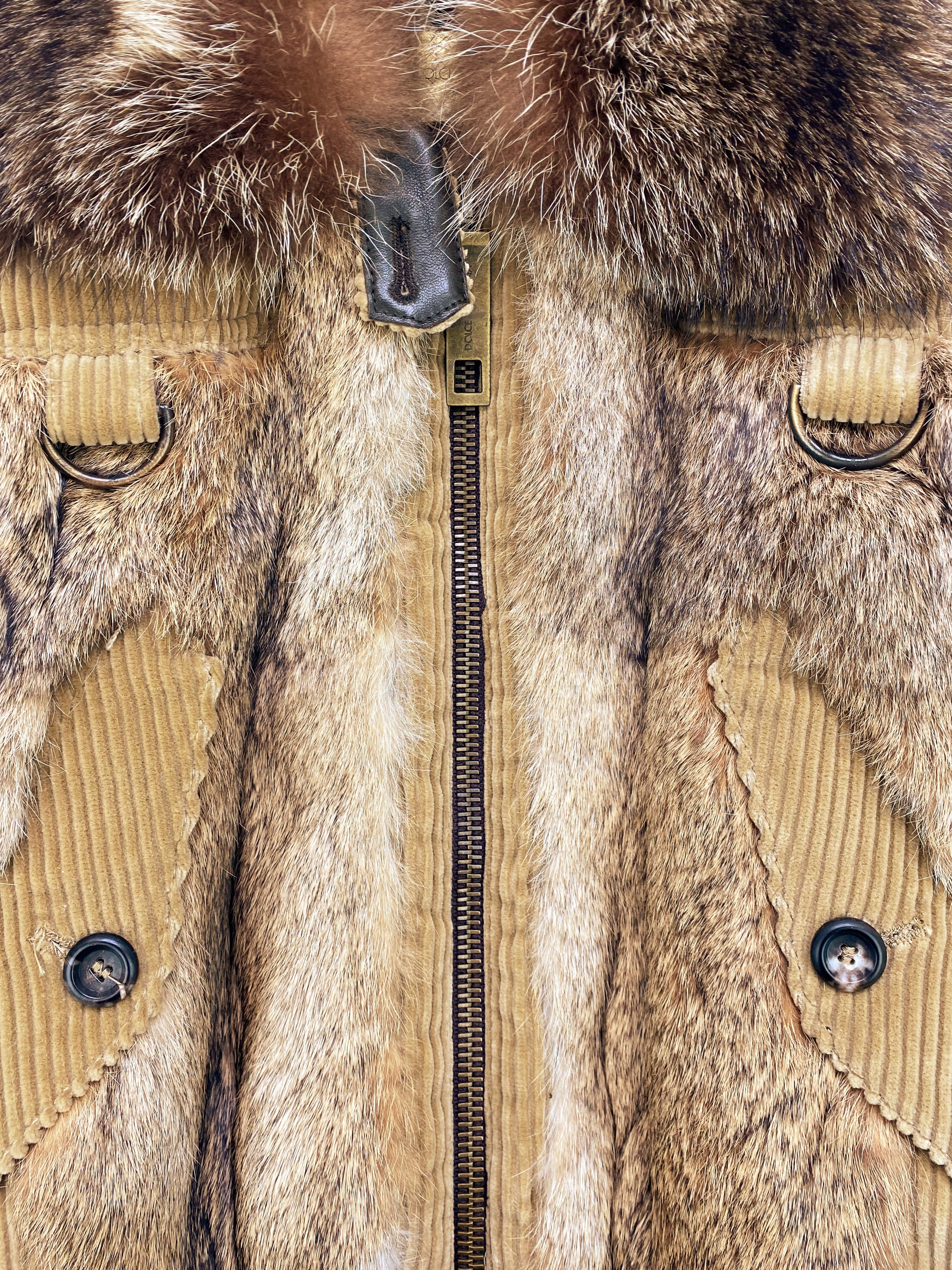 AW04 Dolce & Gabbana D-Ring Racoon Fur Aviator Bomber Jacket