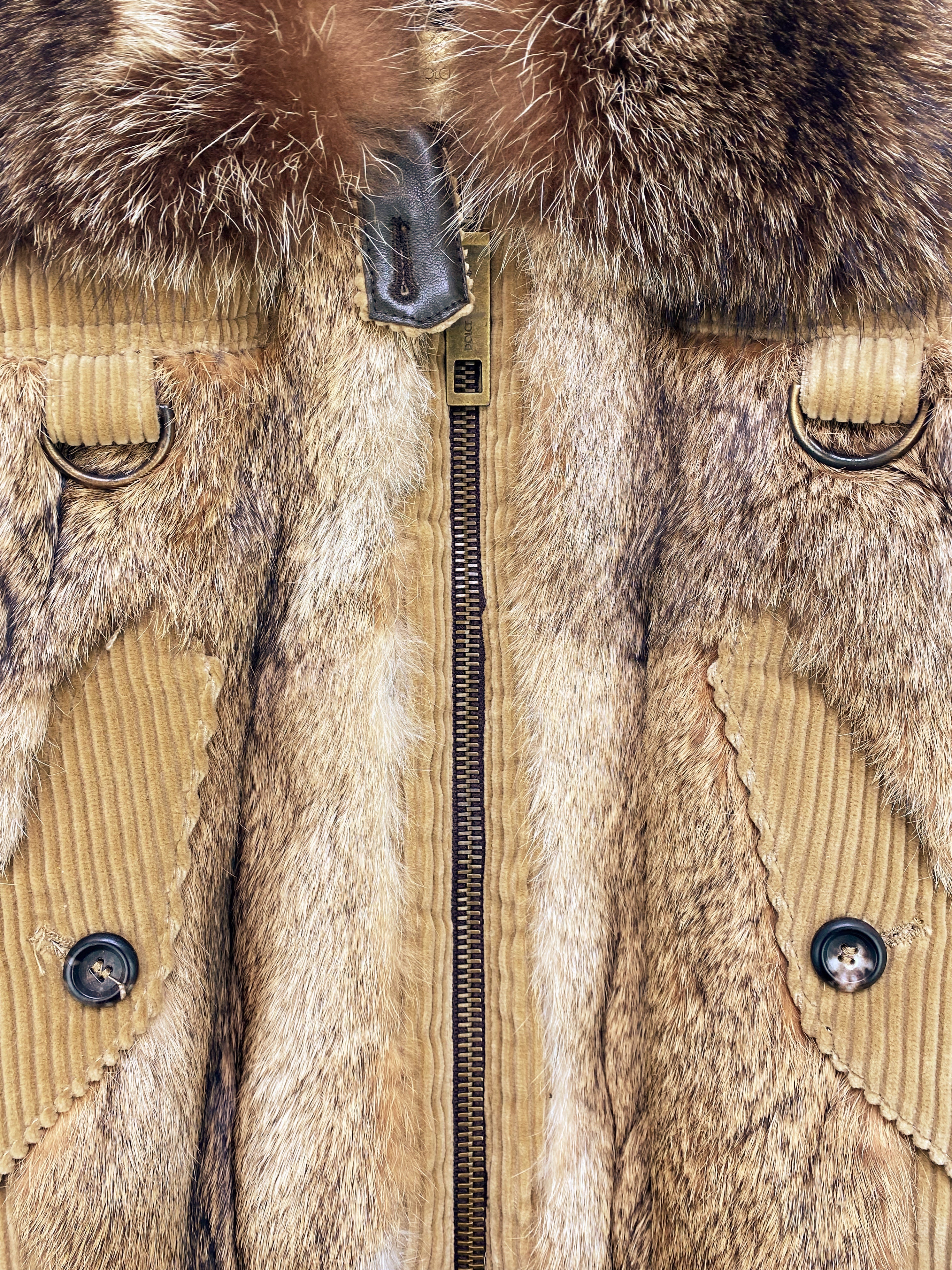 AW04 Dolce &amp; Gabbana D-Ring Racoon Fur Aviator Bomber Jacket
