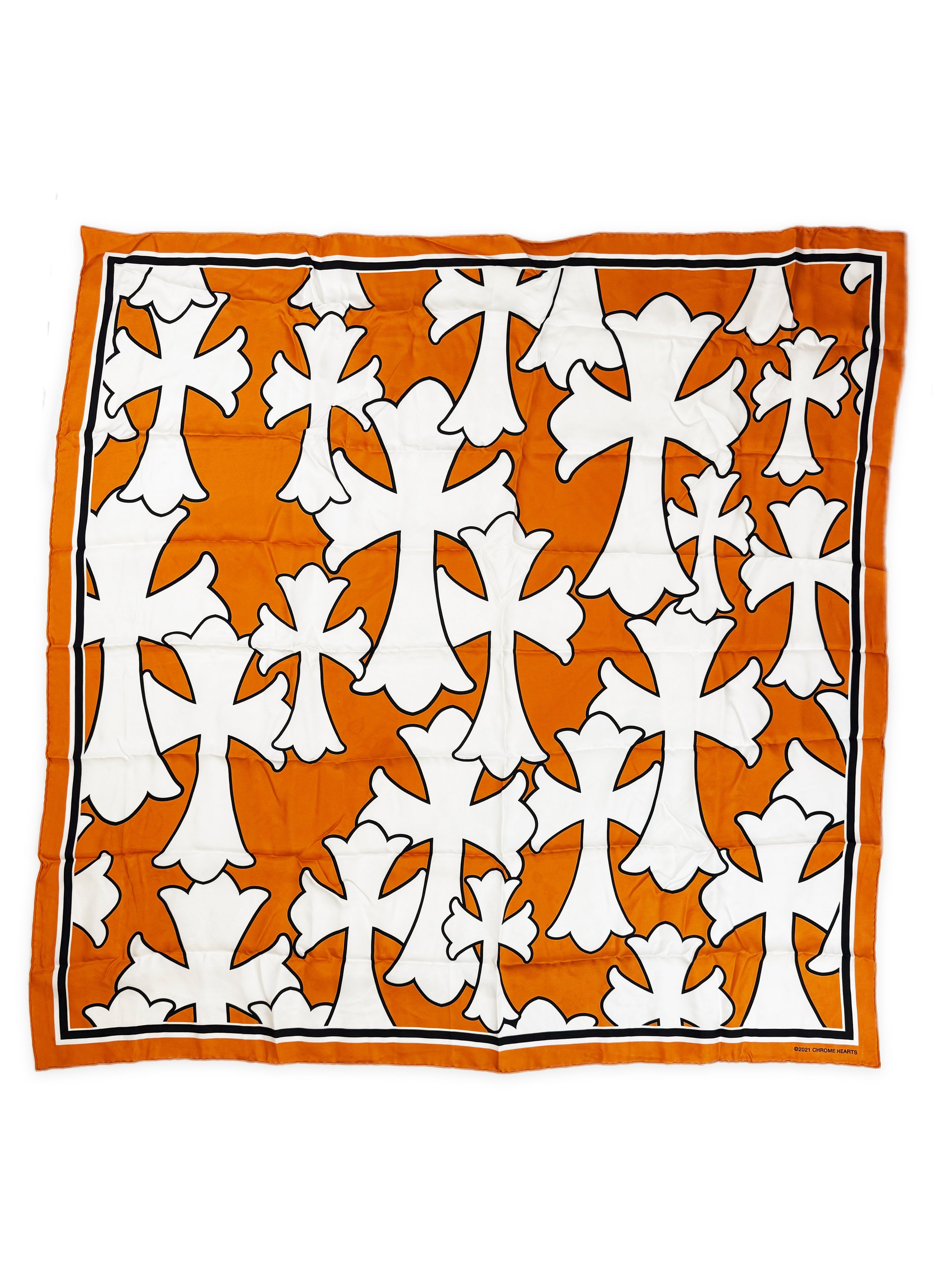 Chrome Hearts Silk Orange Cross Monogram Head Scarf