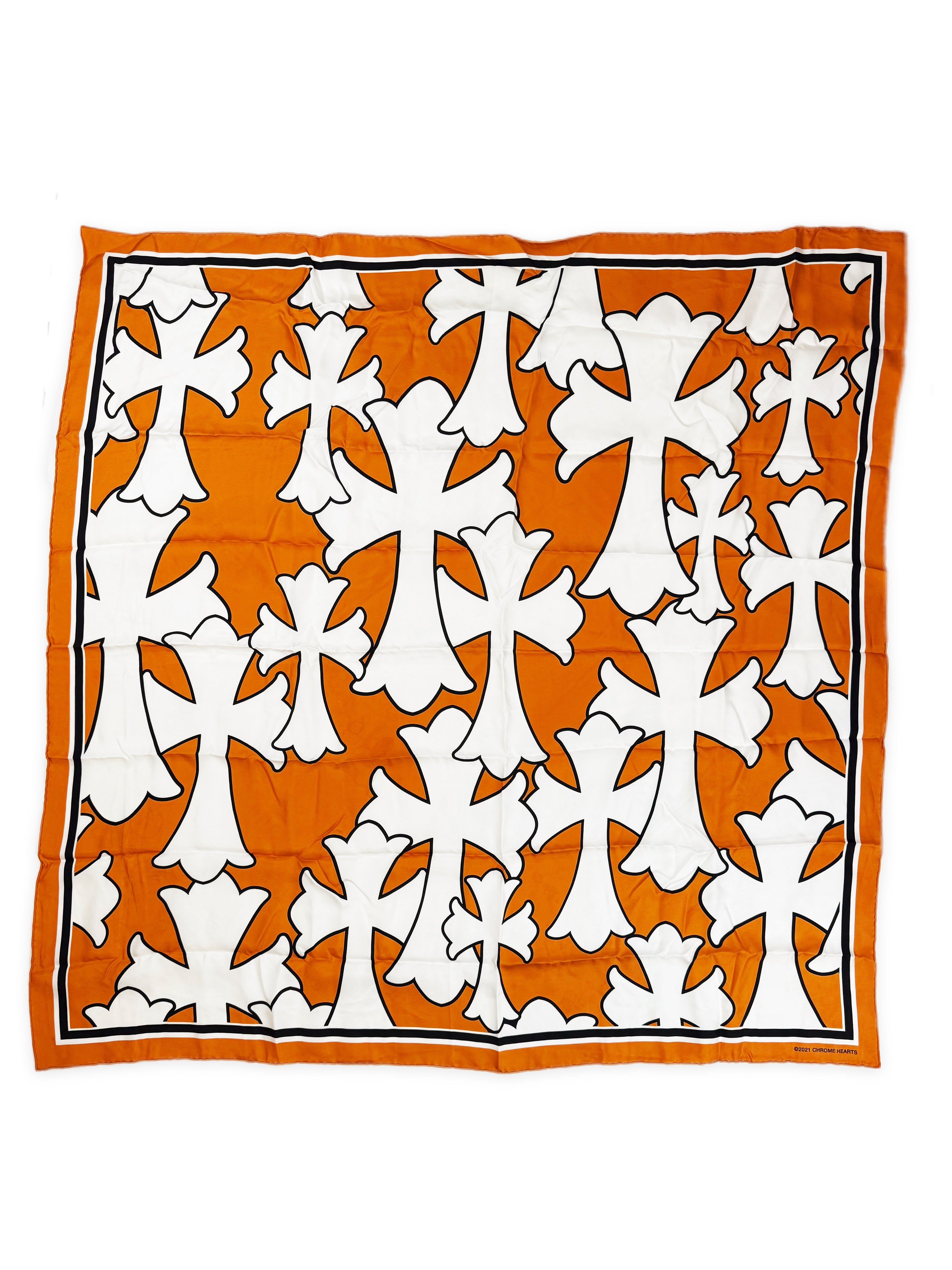 Chrome Hearts Silk Orange Cross Monogram Head Scarf
