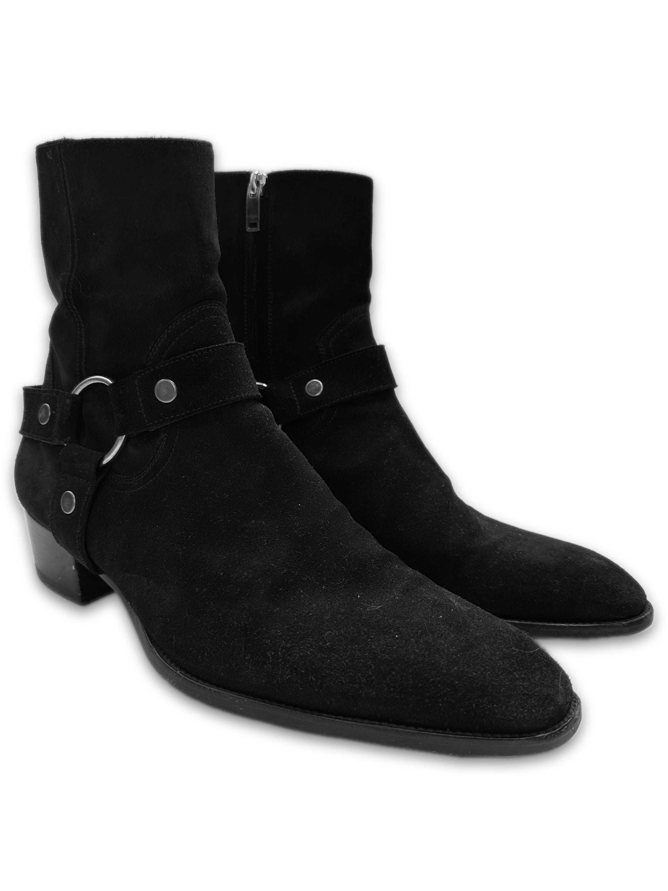 Saint Laurent Pairs ‘Wyatt’ Black Suede Harness Boots