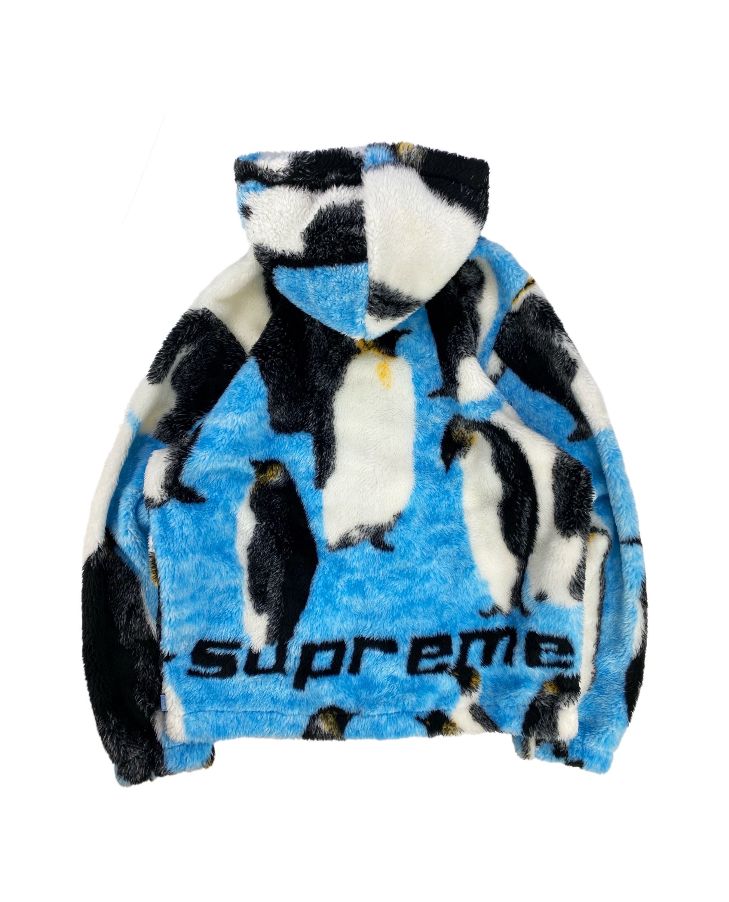 AW20 Supreme ‘Penguin’ Ice Blue Hooded Spellout Fleece Jacket