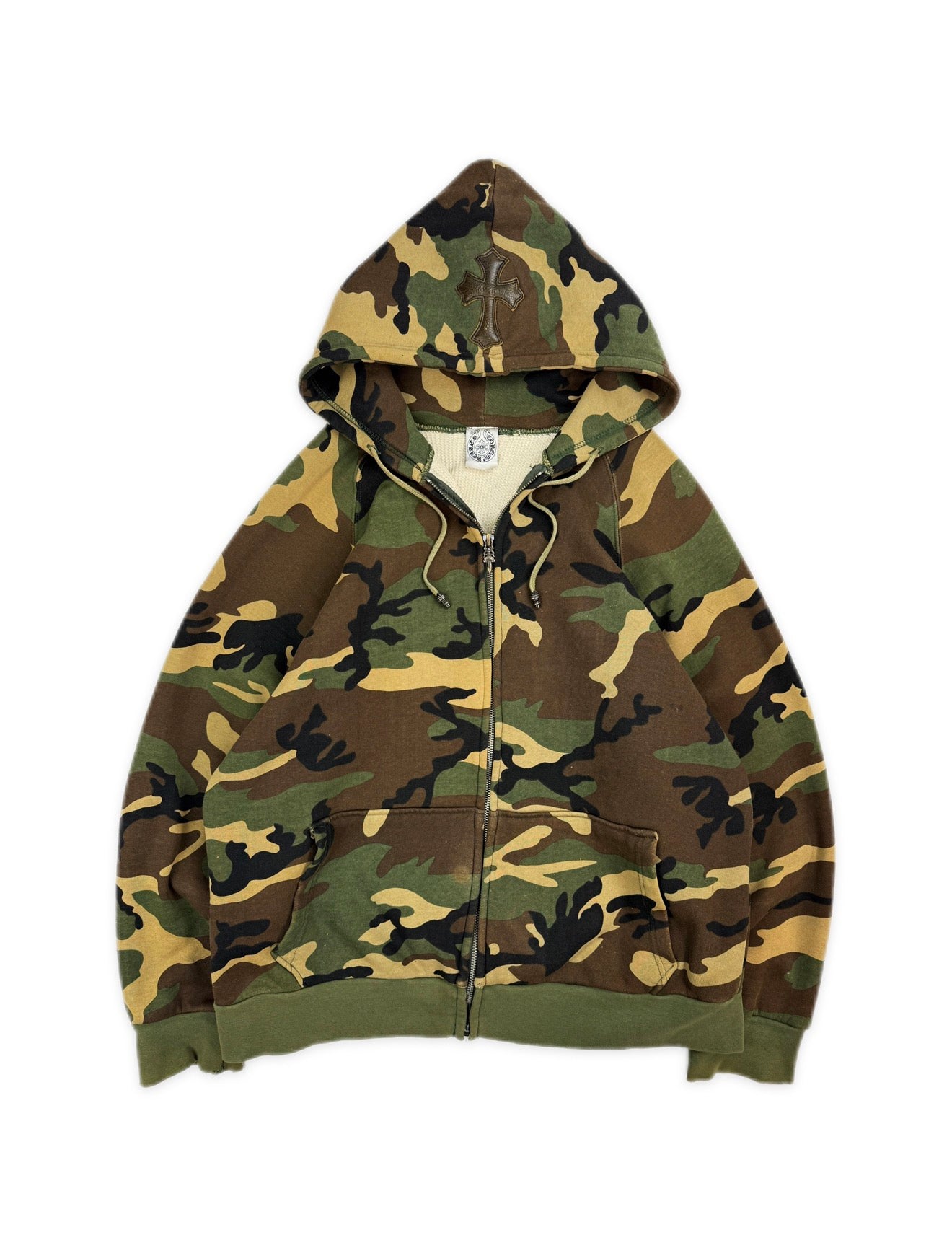 Chrome Hearts Green Camo Flooded Cross Patch Horse Shoe Thermal Lined Zip Hoodie