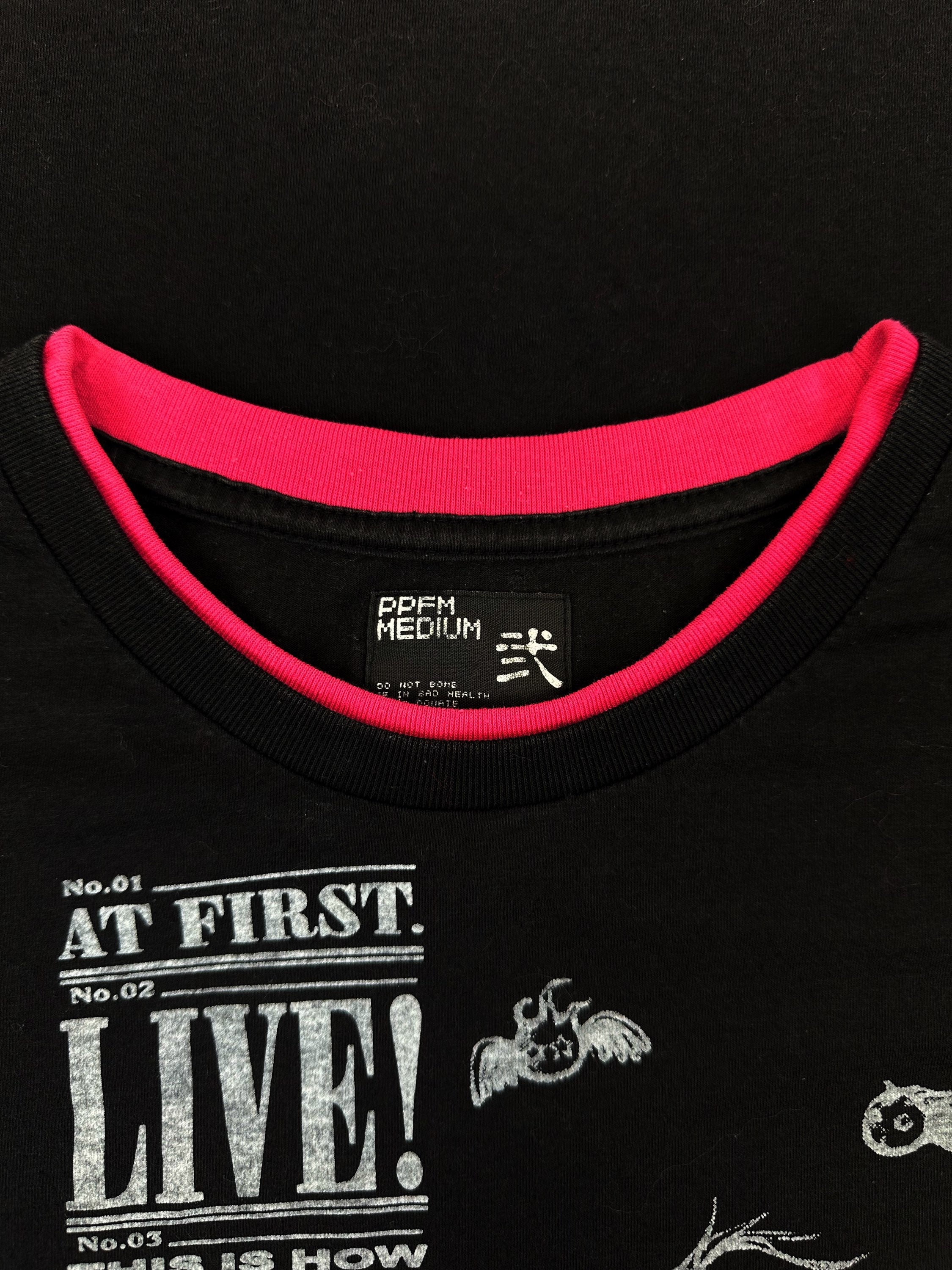 00s PPFM ‘At First, Live!’ Neon Pink Black Graphic T-Shirt