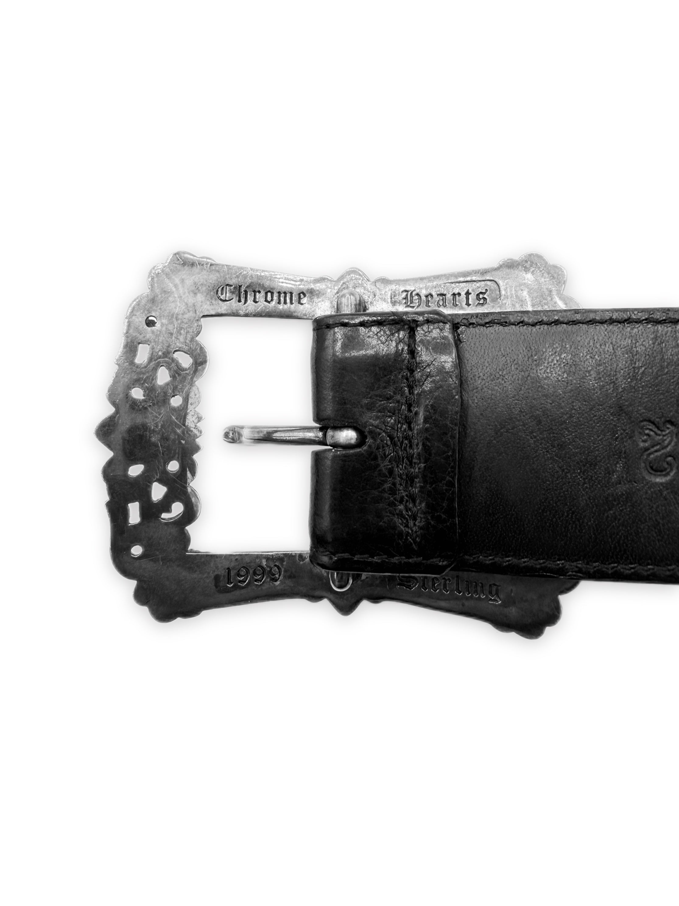 Chrome Hearts Filigree Buckle .925 Silver Black Leather Belt