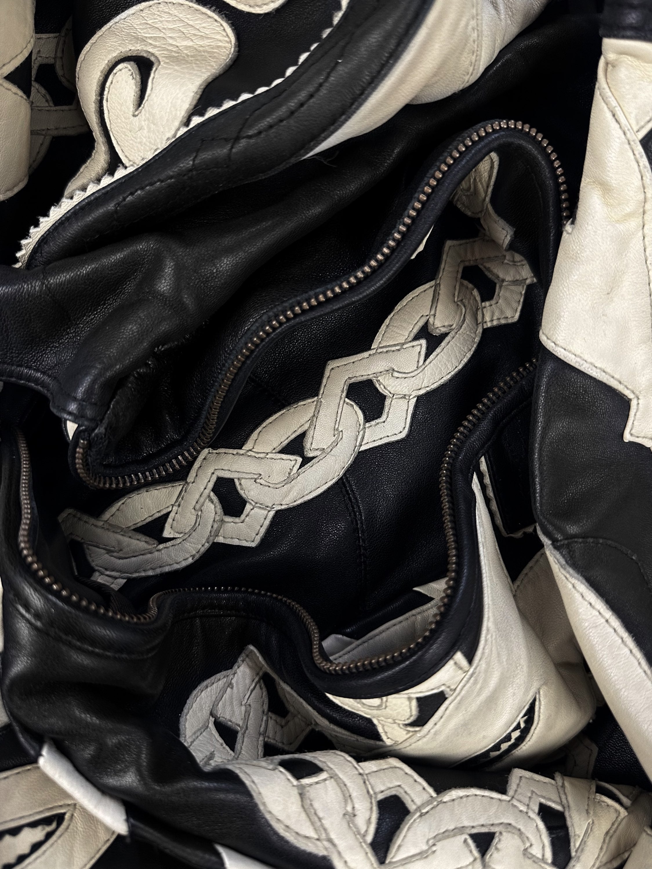 90s Pelle Pelle ‘Chainlink’ Patched Black Leather Jacket