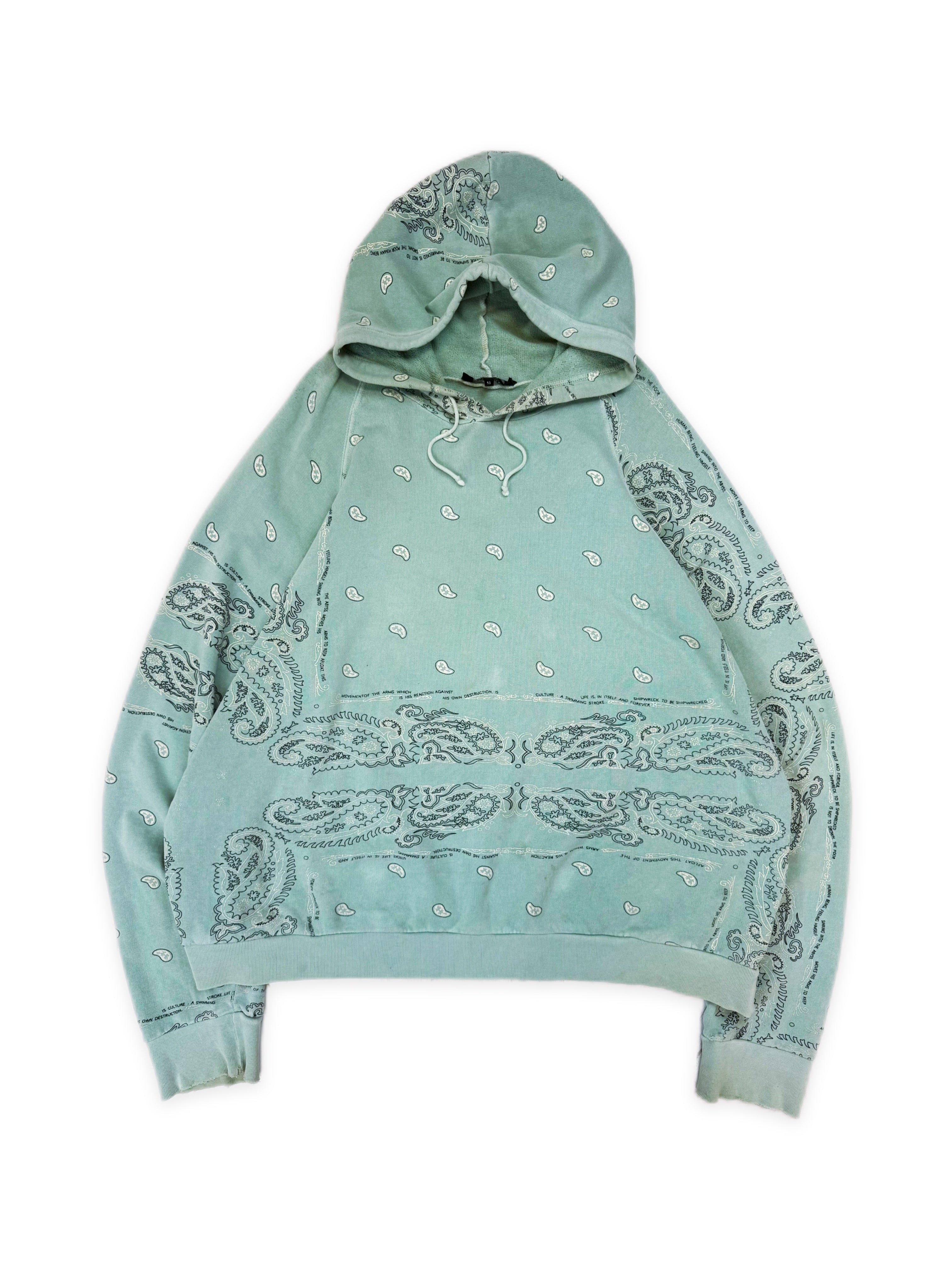 AW04 Raf Simons ‘Waves’ Teal Paisley Shipwreck Raglan Hoodie