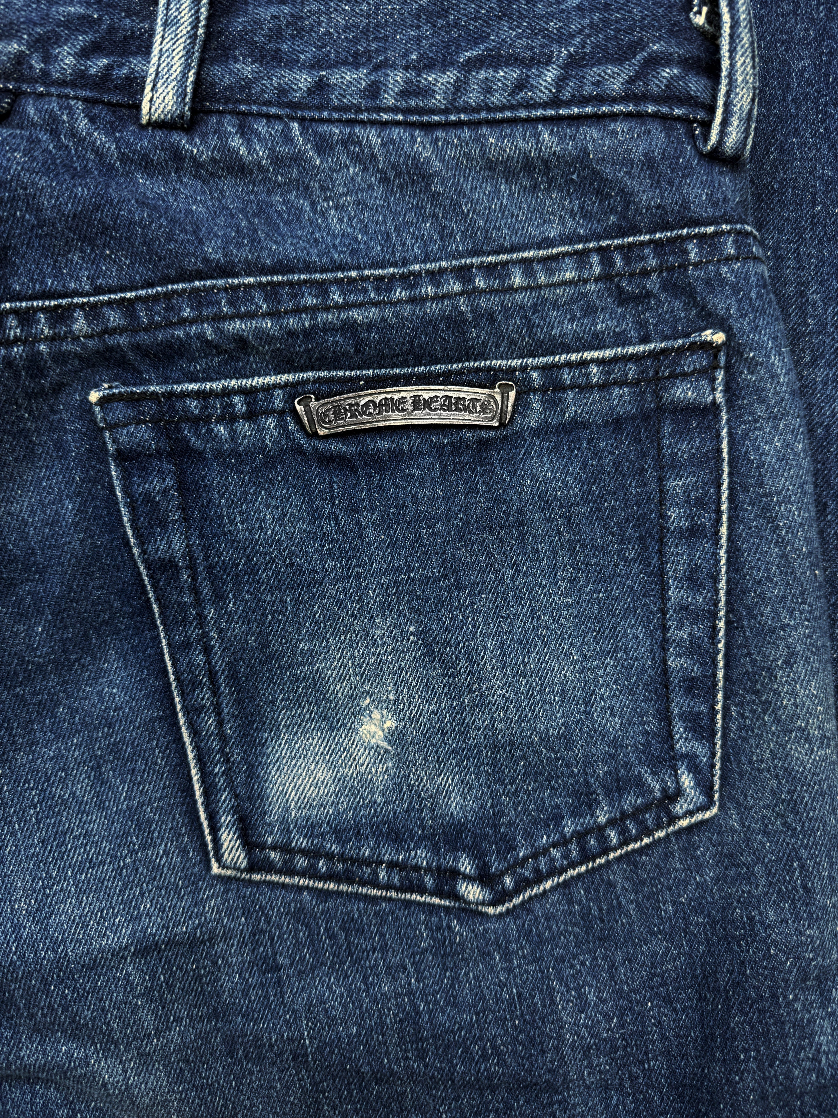 Chrome Hearts ‘5 Pocket’ Scroll Logo Blue Wash Boot Cut Jeans