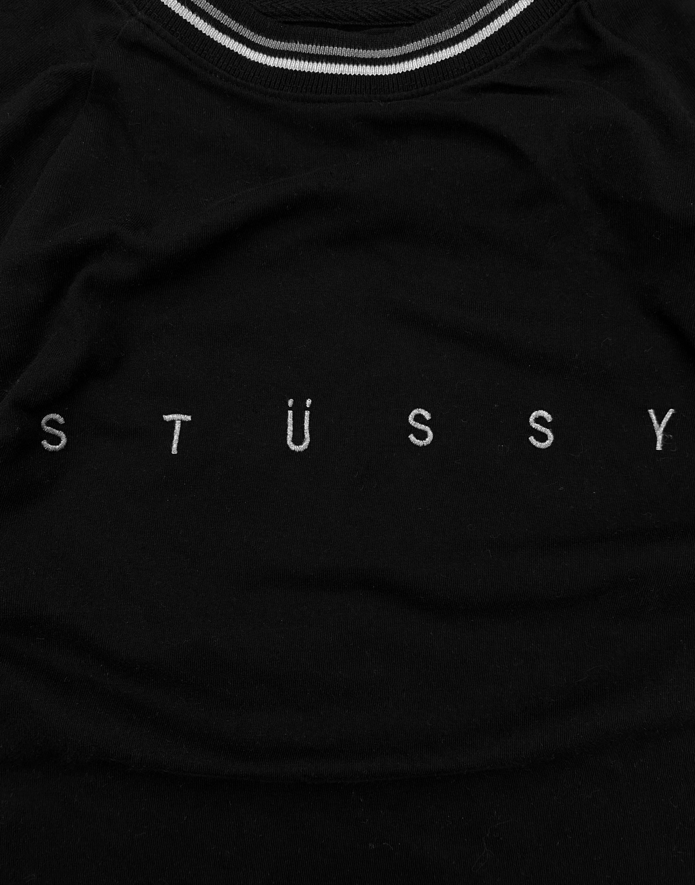 Stüssy Striped Embroidered Spell Out Logo Knit Sweater