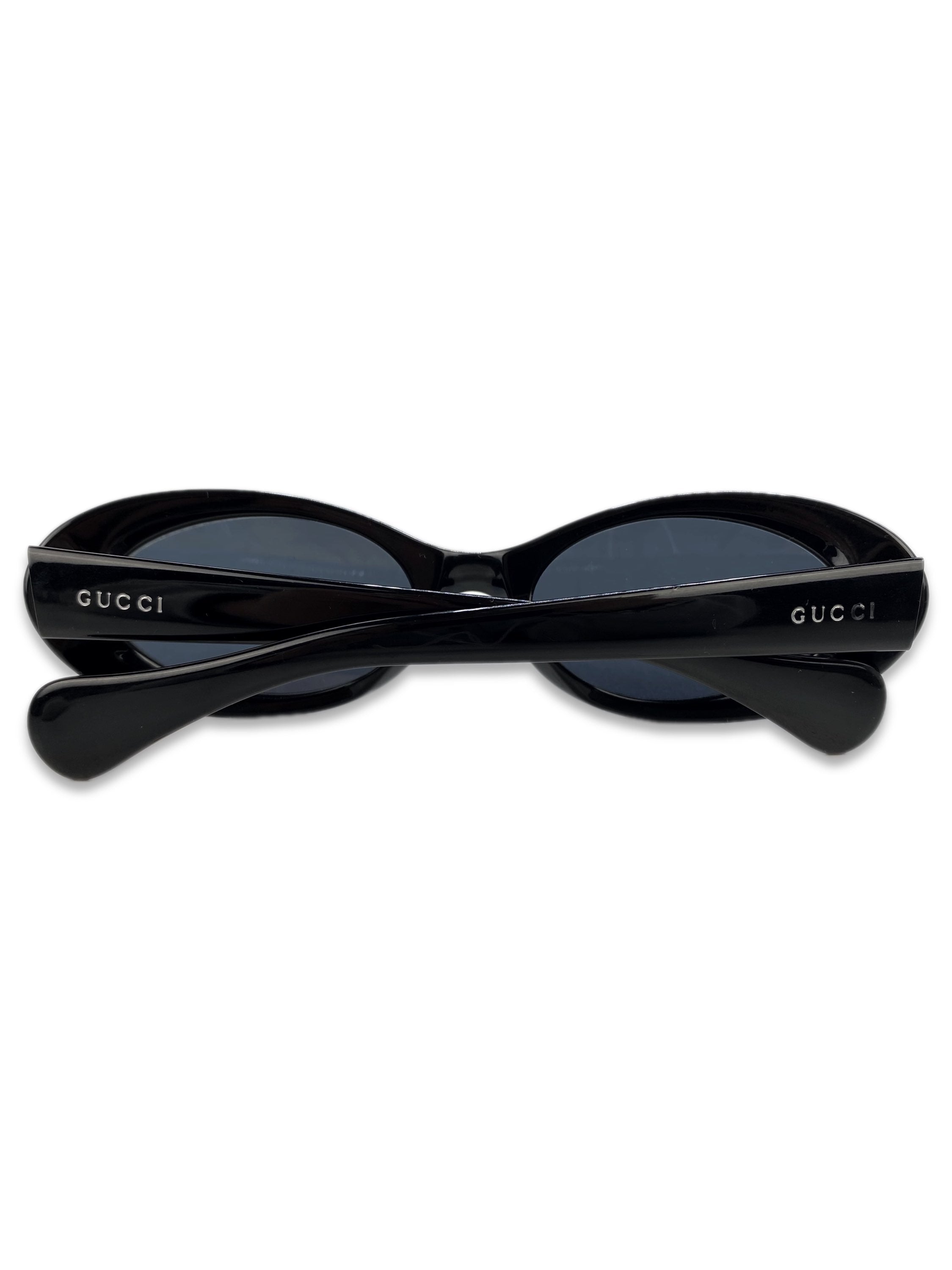 Gucci Blue Tint Metallic Oval Frame Glossy Sunglasses