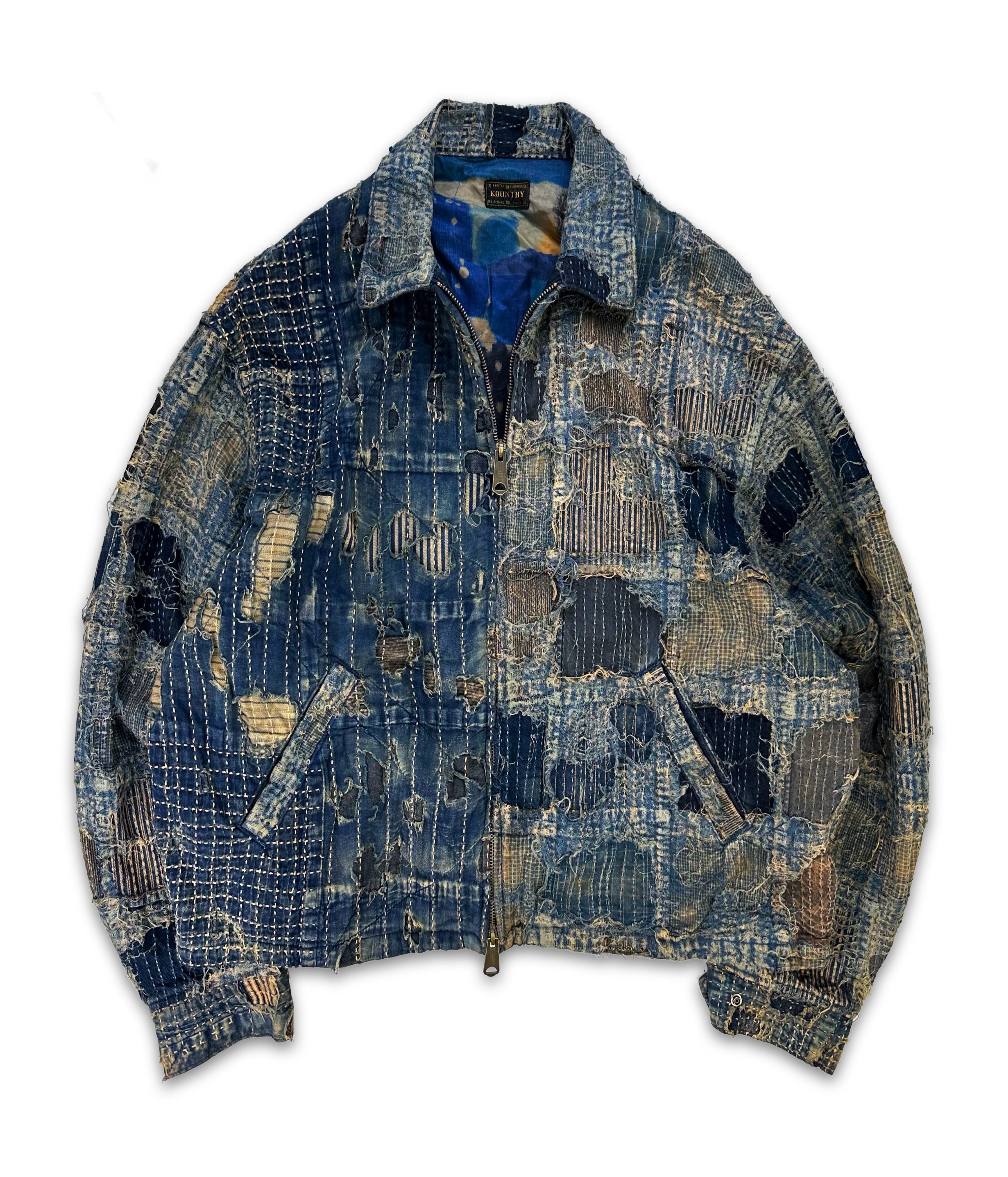 AW24 Kapital ‘Boro’ Stitch Zip-up Reworked Denim Jacket