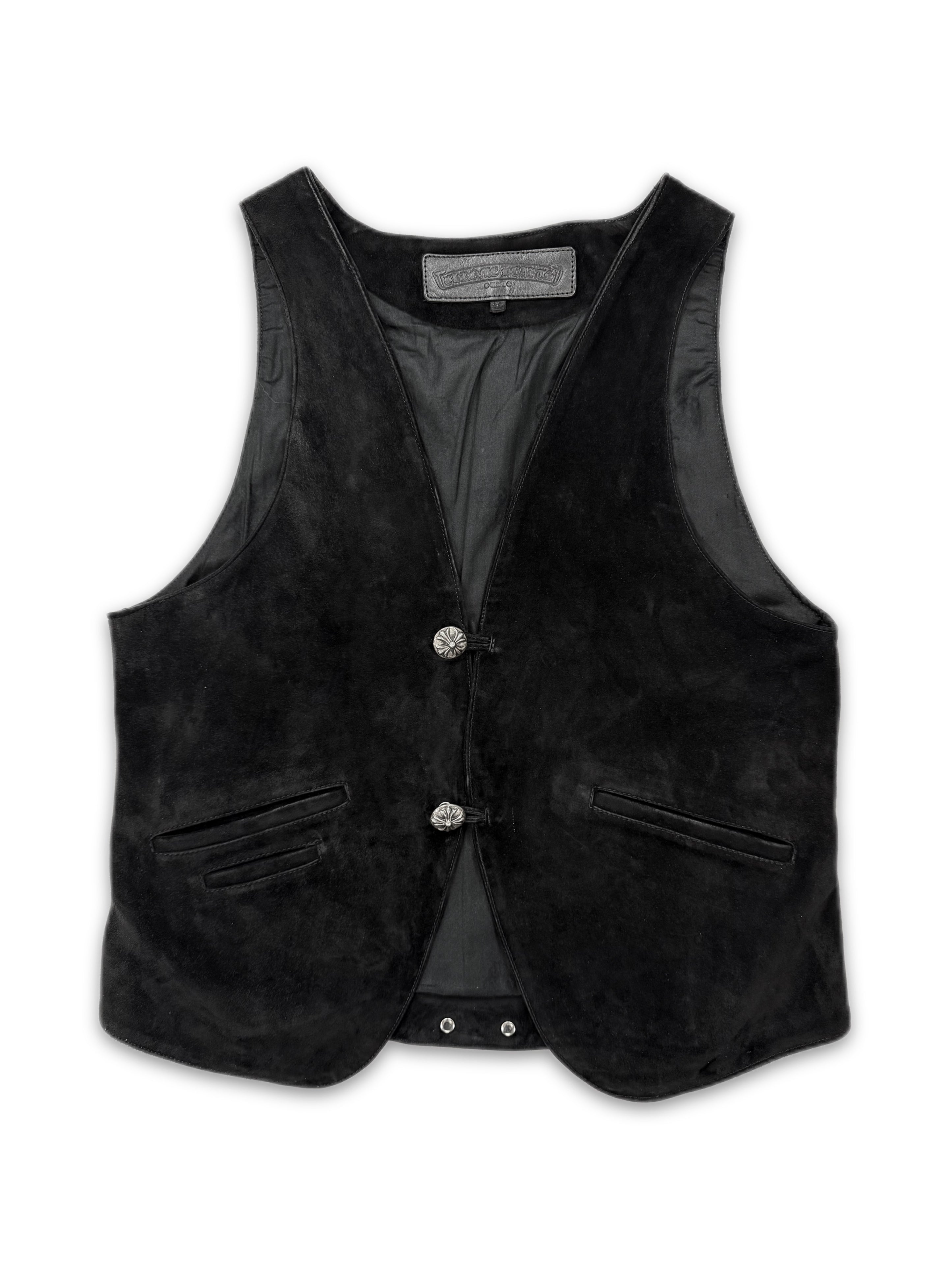 Chrome Hearts ‘Fleur de Lis’ Leather Patch Suede Cross Button Vest