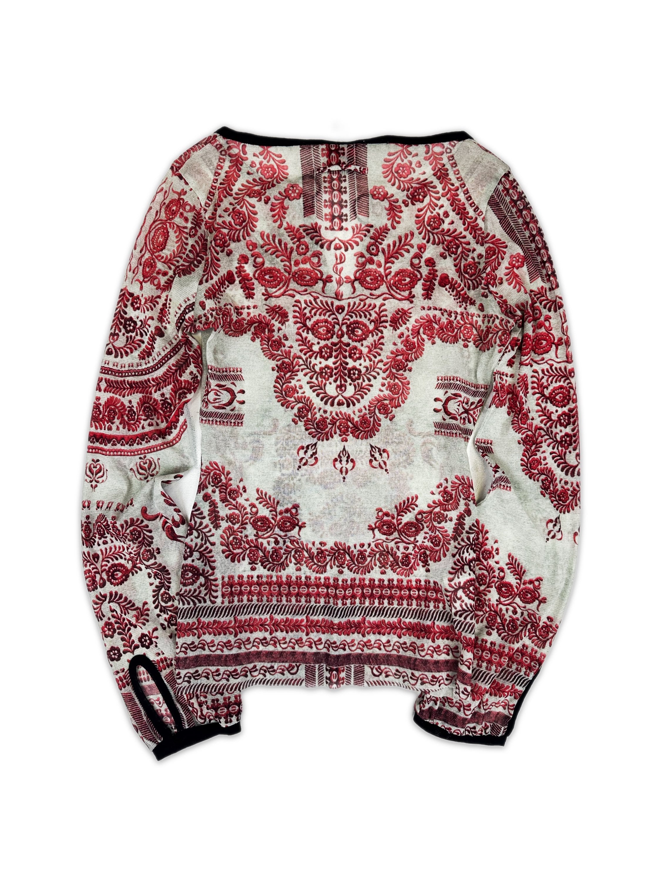 90s Jean Paul Gaultier Tribal Pattern Mesh Long Sleeve Shirt