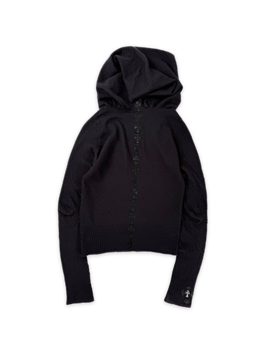 2010 Rick Owens x Chrome Hearts Spine Cross Patch Silver Cashmere Cloak Hoodie
