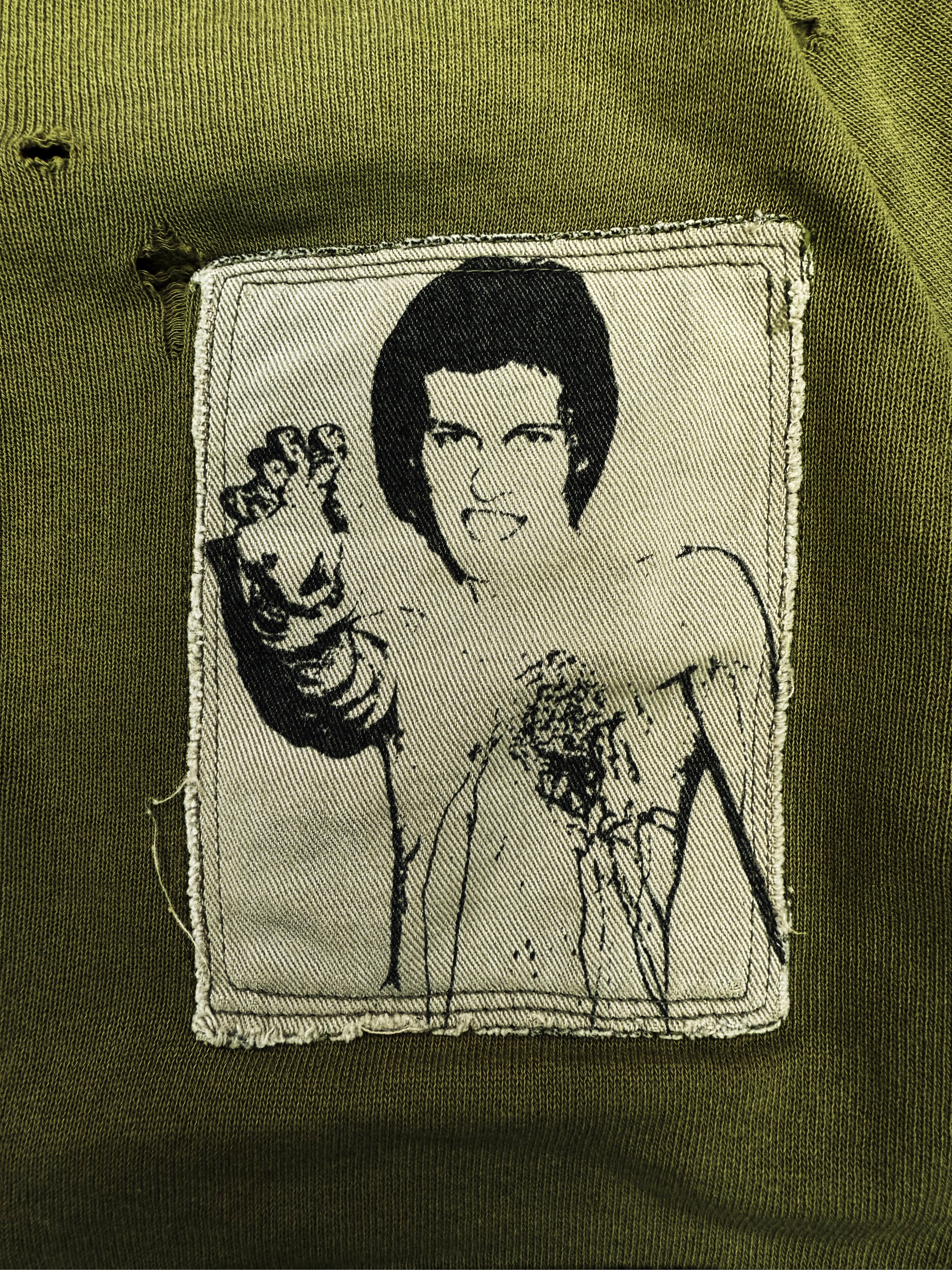 AW01 Raf Simons ‘Riot! Riot! Riot!’ Olive Green Patchwork Crewneck