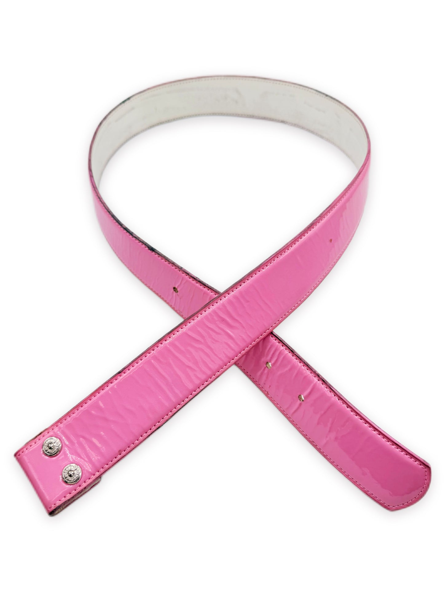 Chrome Hearts Patent Baby Pink / White Leather Rhodium Belt Strap