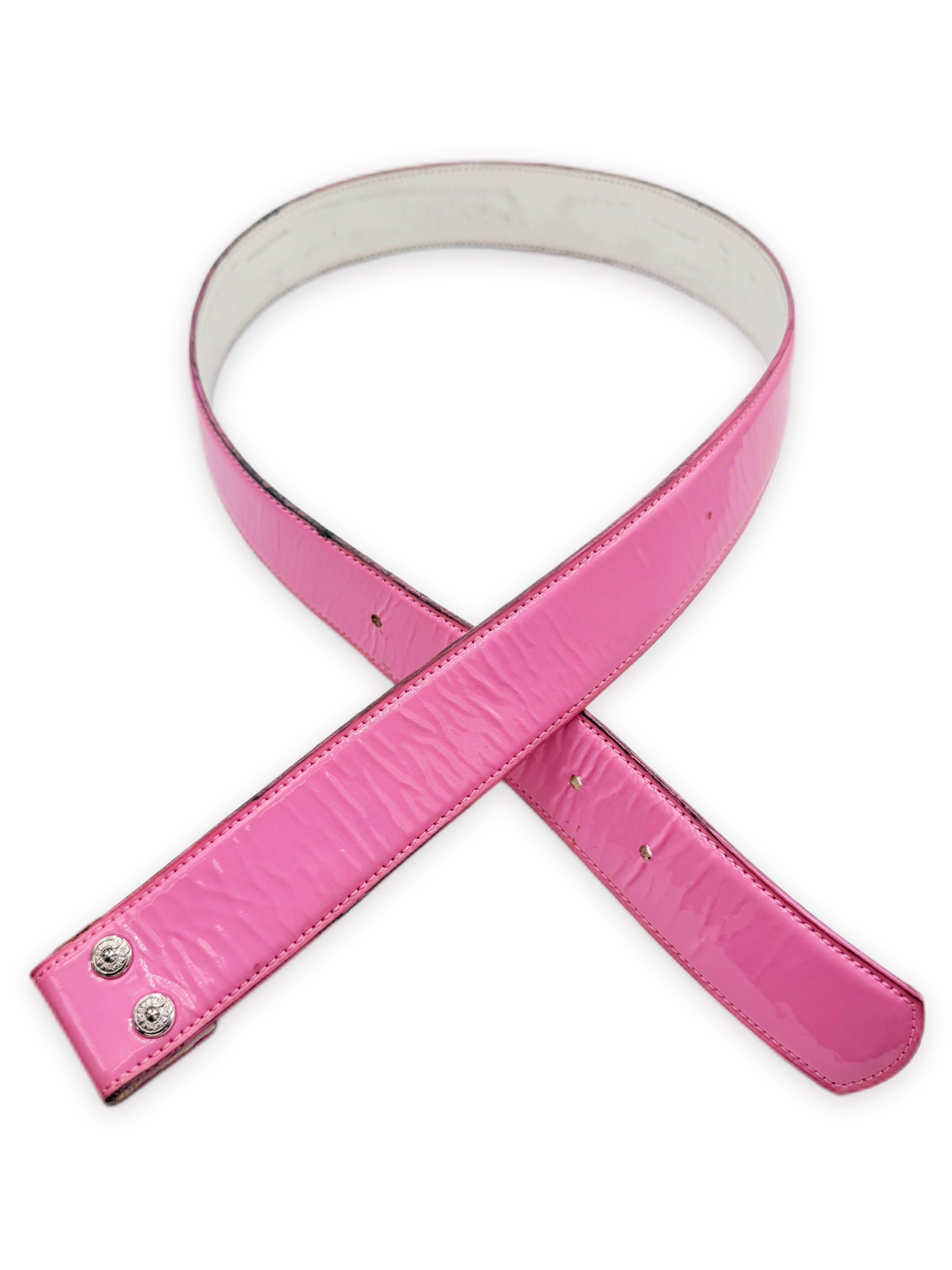 Chrome Hearts Patent Baby Pink / White Leather Rhodium Belt Strap