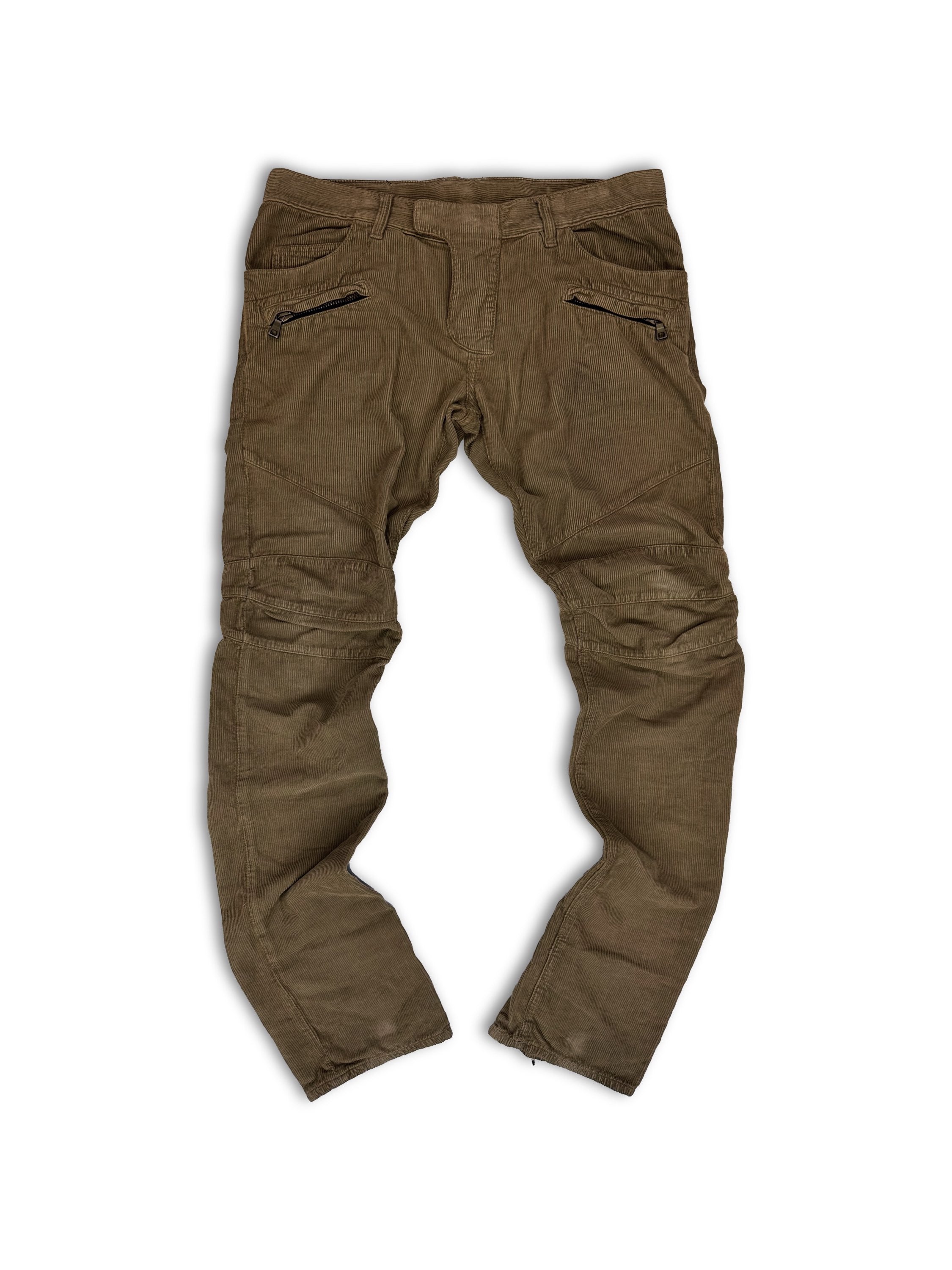 00s Balmain B107 Brown Corduroy Ribbed Biker Pants