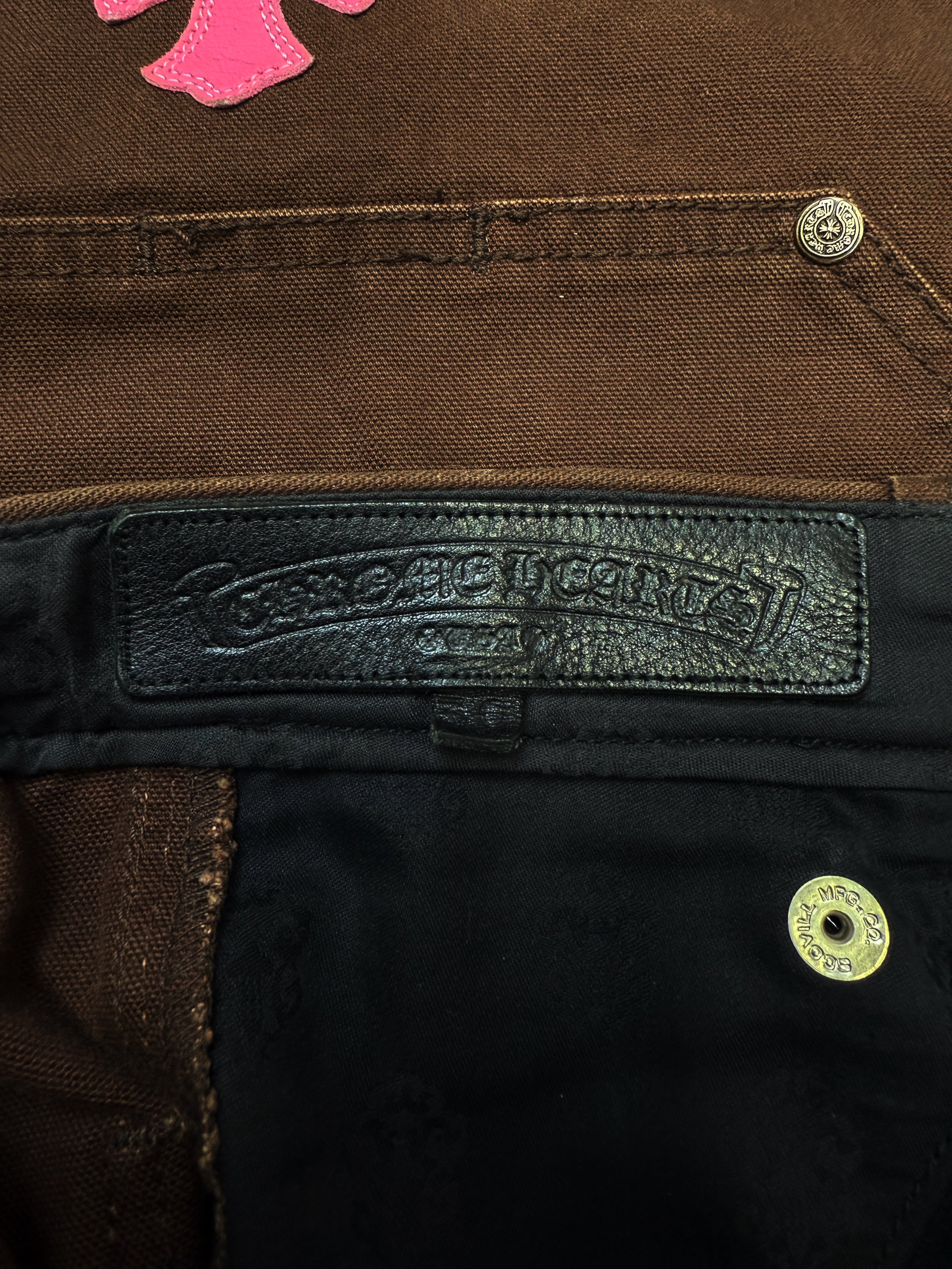 Chrome Hearts 12 Pink Cross Patch Brown Double Knee Carpenter Pants
