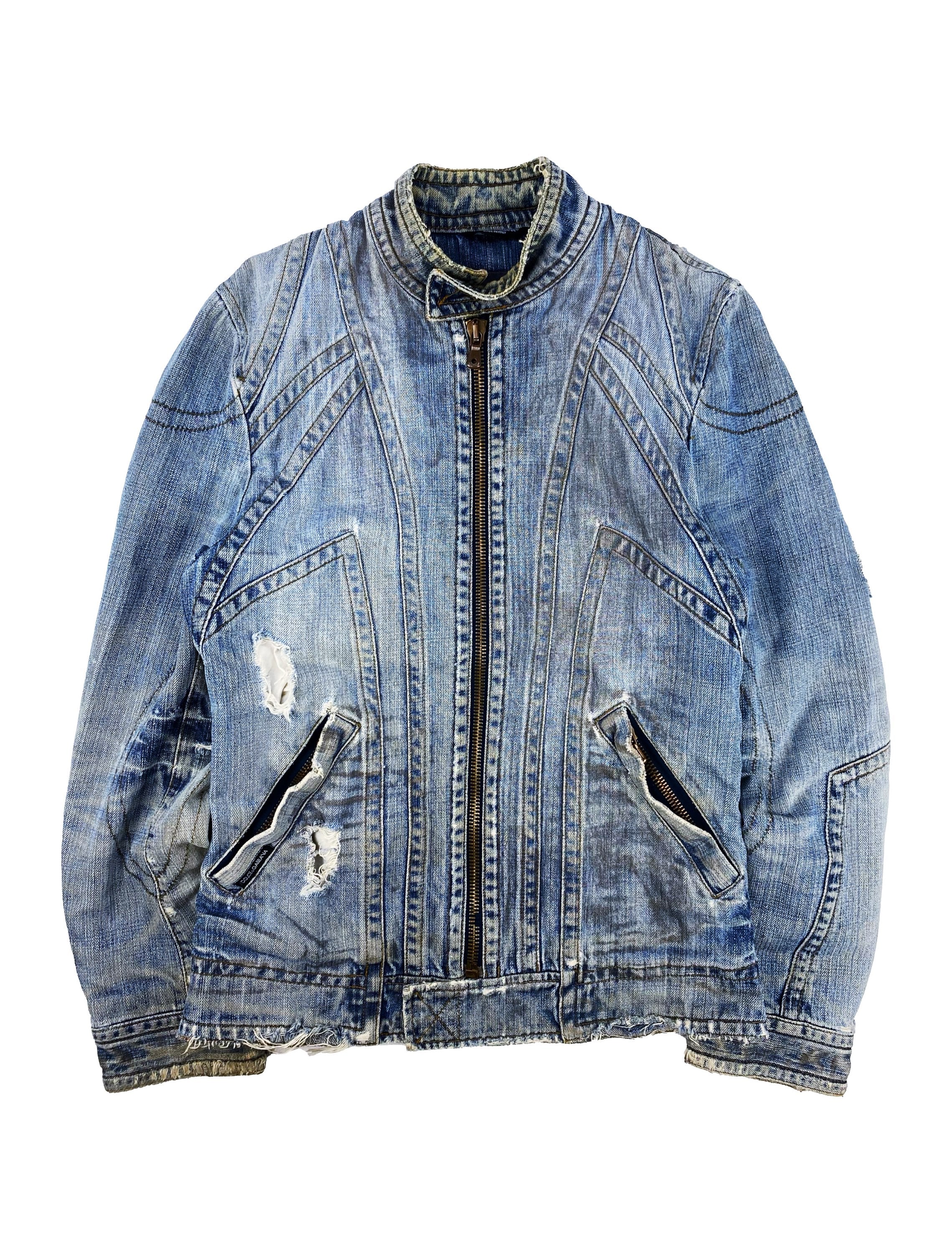 00s Dolce &amp; Gabbana Reinforced Distressed Denim Jacket