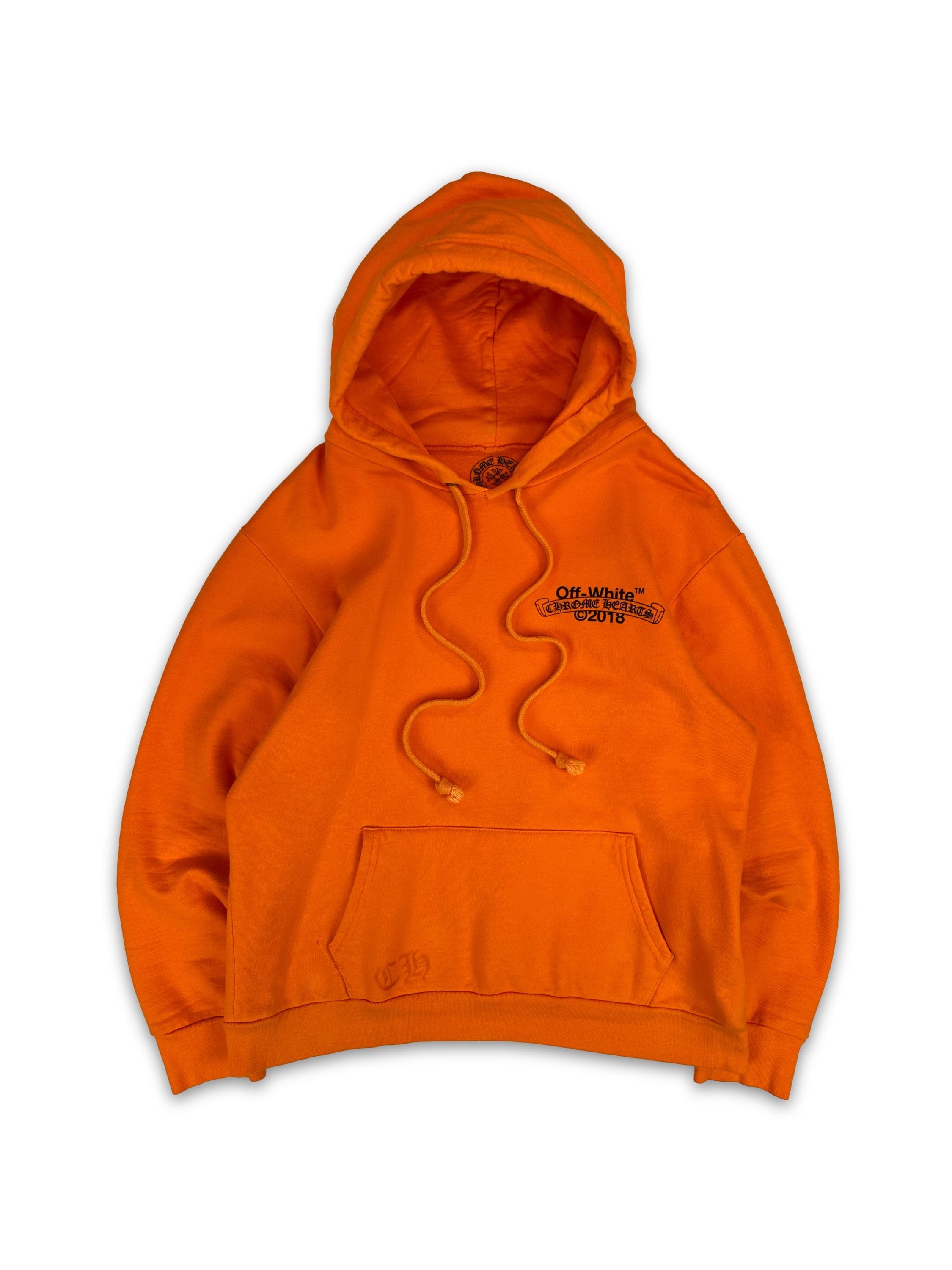2018 Chrome Hearts x Off-White Orange Scroll Logo Hoodie