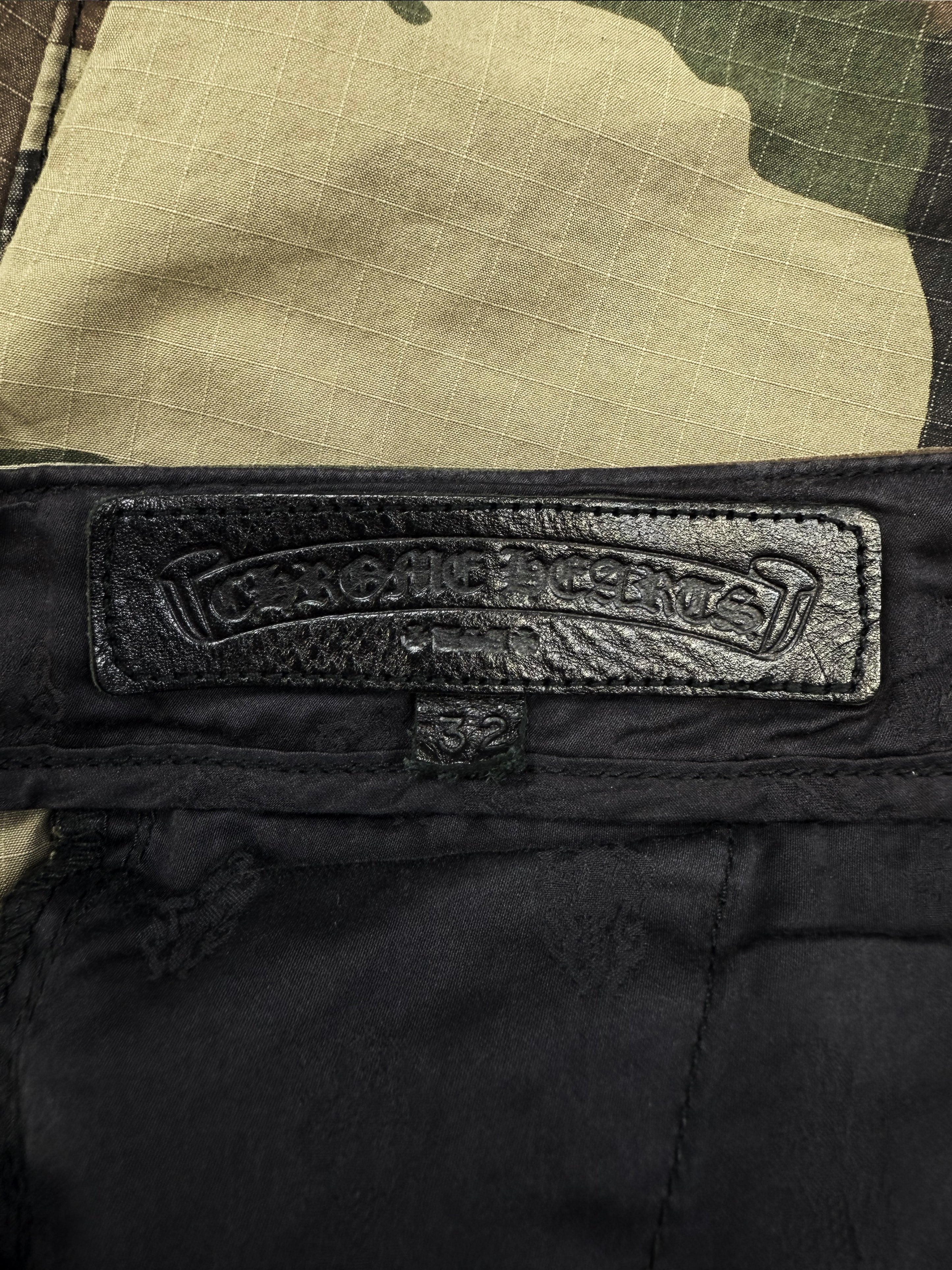 Chrome Hearts Leather Cross Patch Camo Multi Pocket Cargo Pants