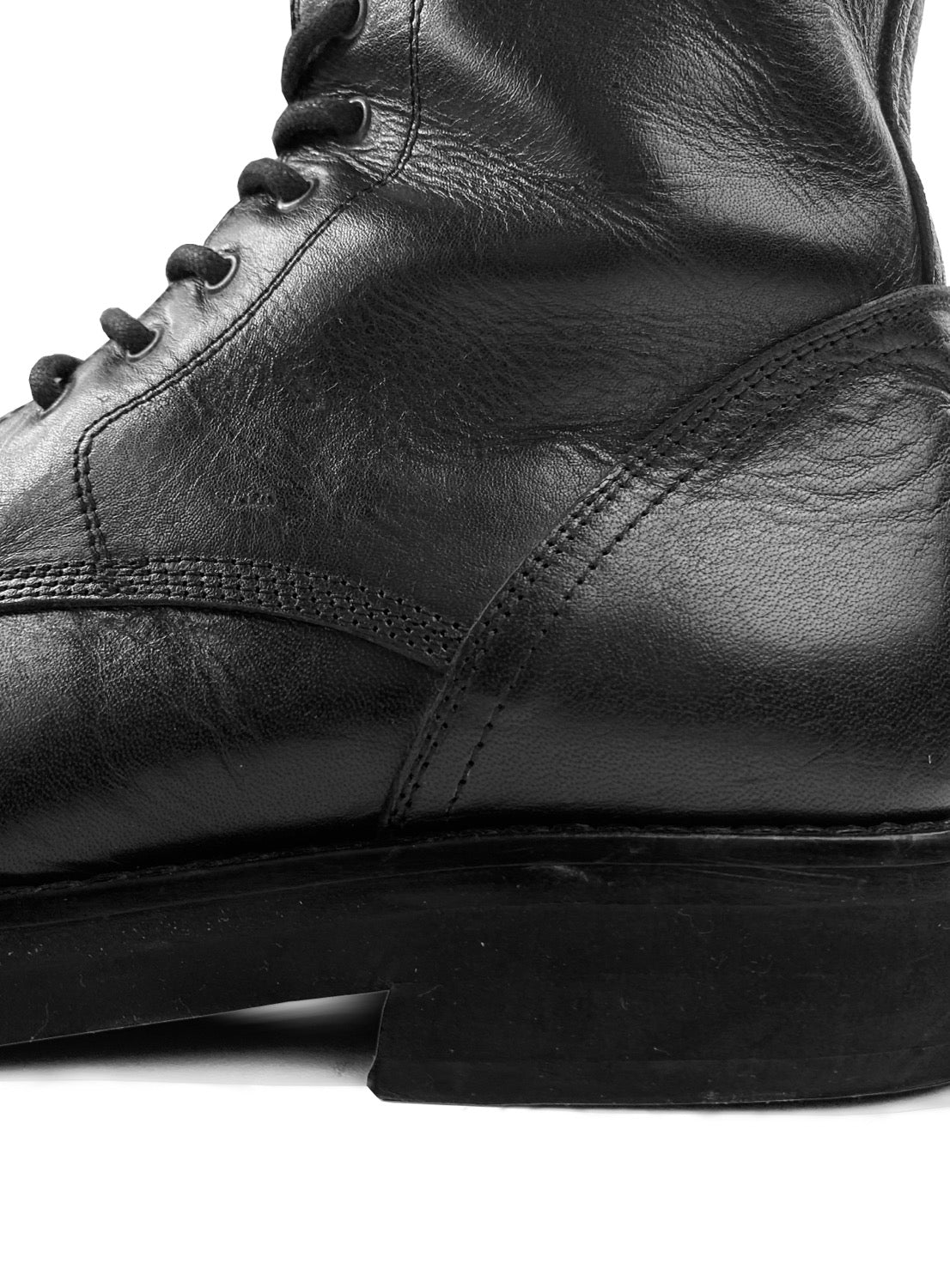 Ann Demeulemeester Vitello Front Lace Calfskin Leather Combat Boots