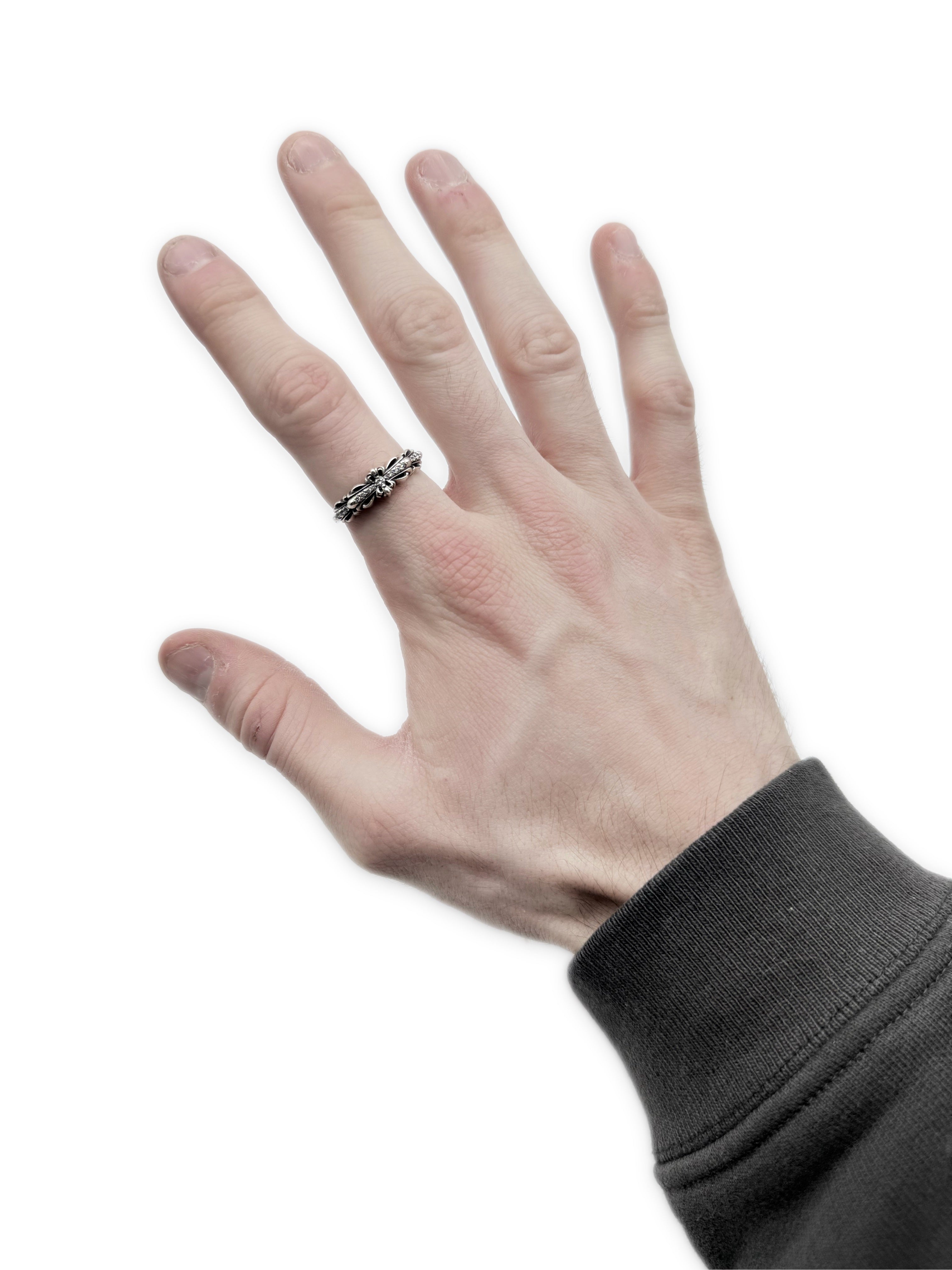 Chrome Hearts Pavé Diamond Floral .925 Silver Ring