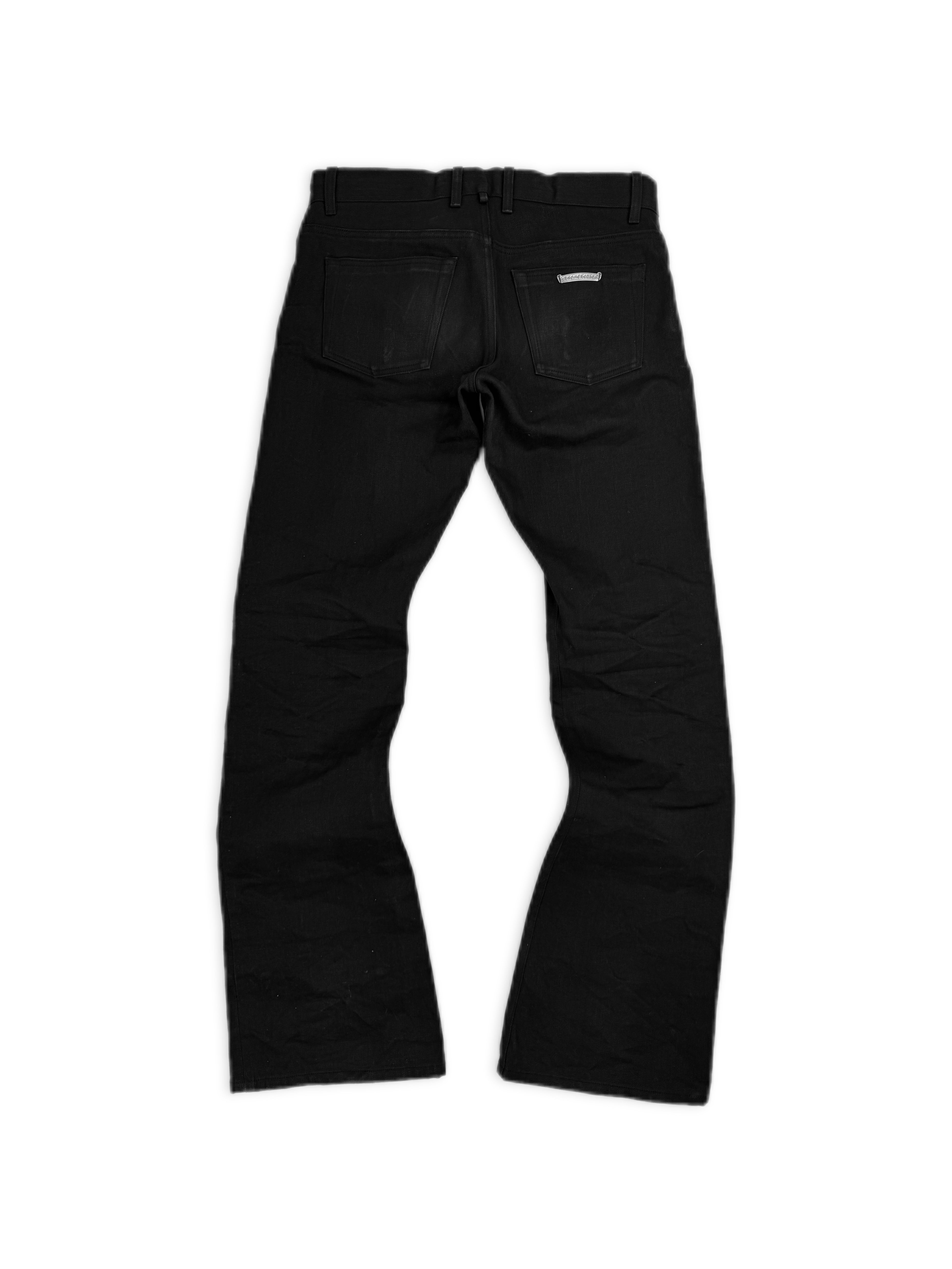 Chrome Hearts RS Flared Extra Long Black Raw Denim .925 Silver Jeans