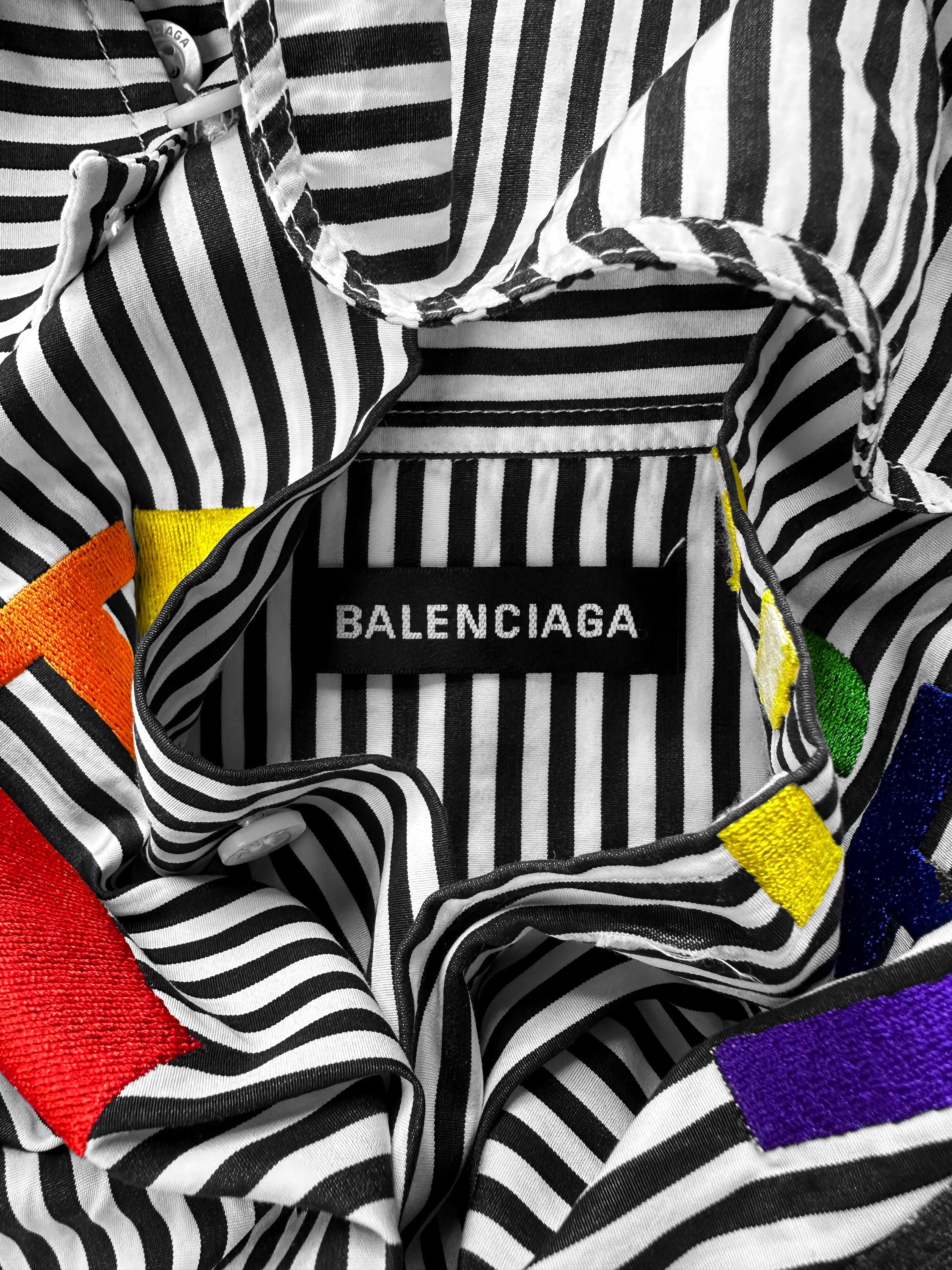 AW18 Balenciaga ‘I Love Techno’ Oversized Pinstripe Long Sleeve