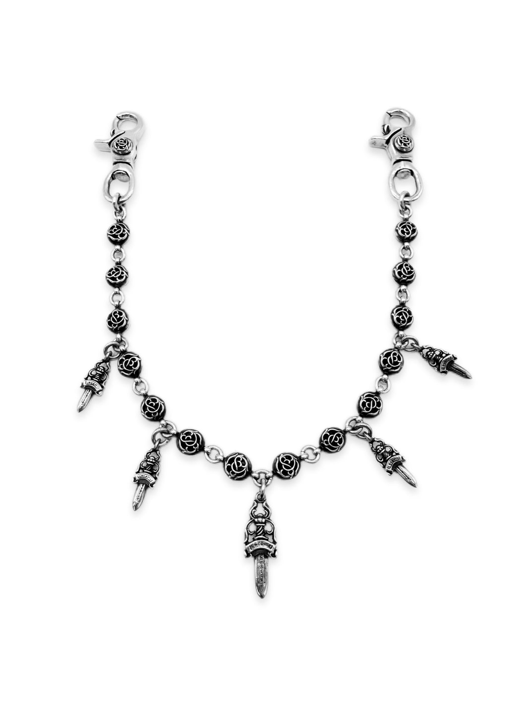 Chrome Hearts Dagger Pendant Floral Ball Double Lobster Silver Wallet Chain