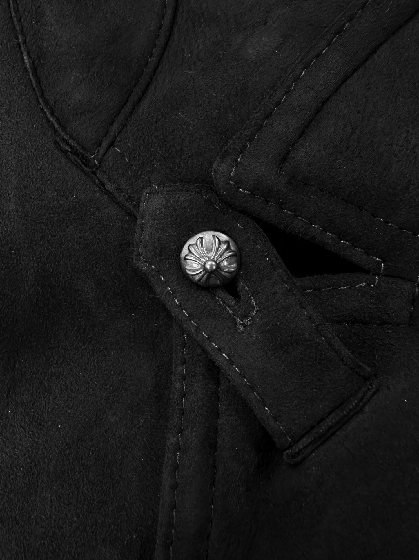 Chrome Hearts Mouton Fur Suede Shearling Lined .925 Silver Sun Faded Jacket
