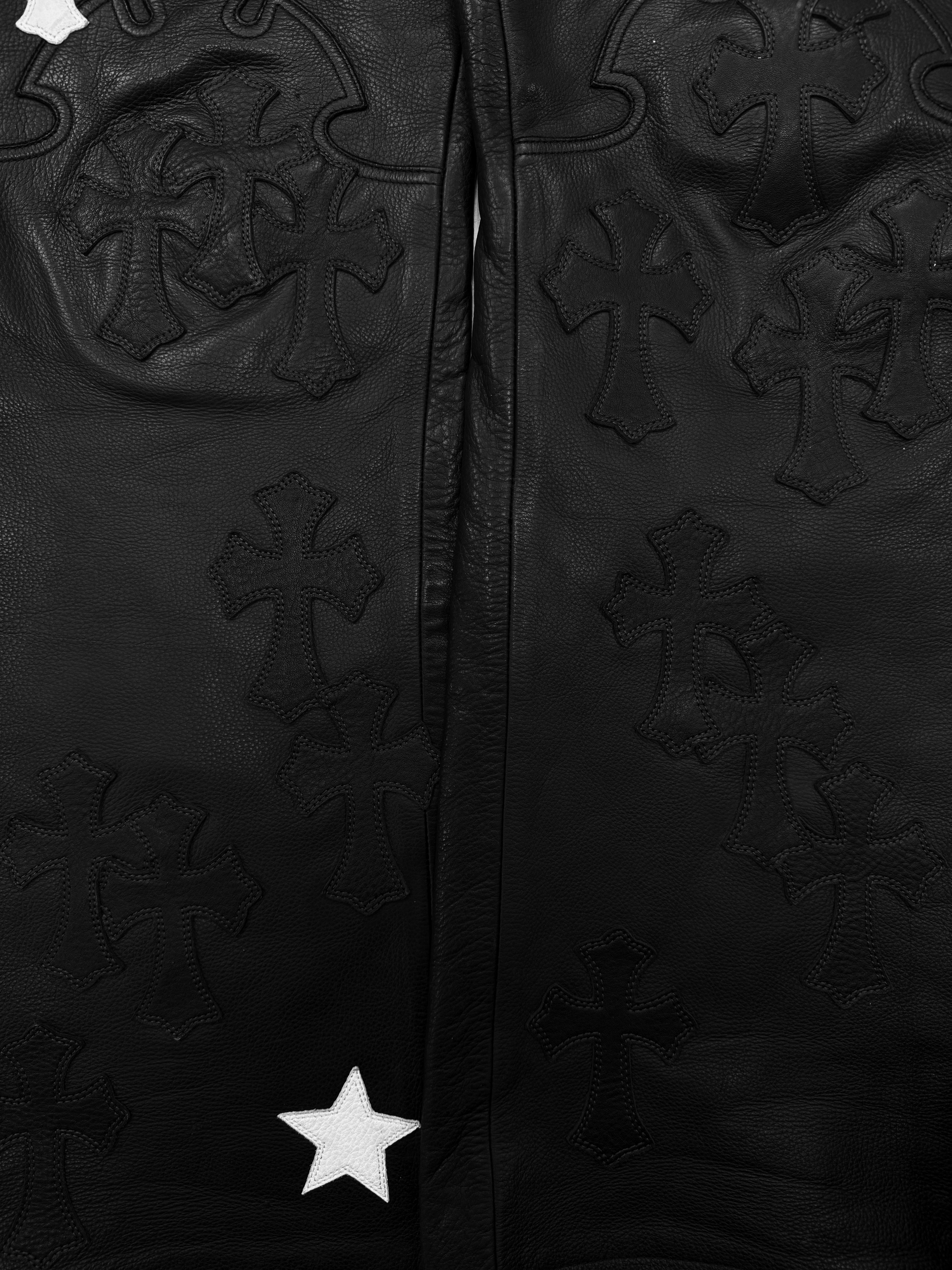 Chrome Hearts 48 Cross Star Patch Fleur Knee Leather Pants