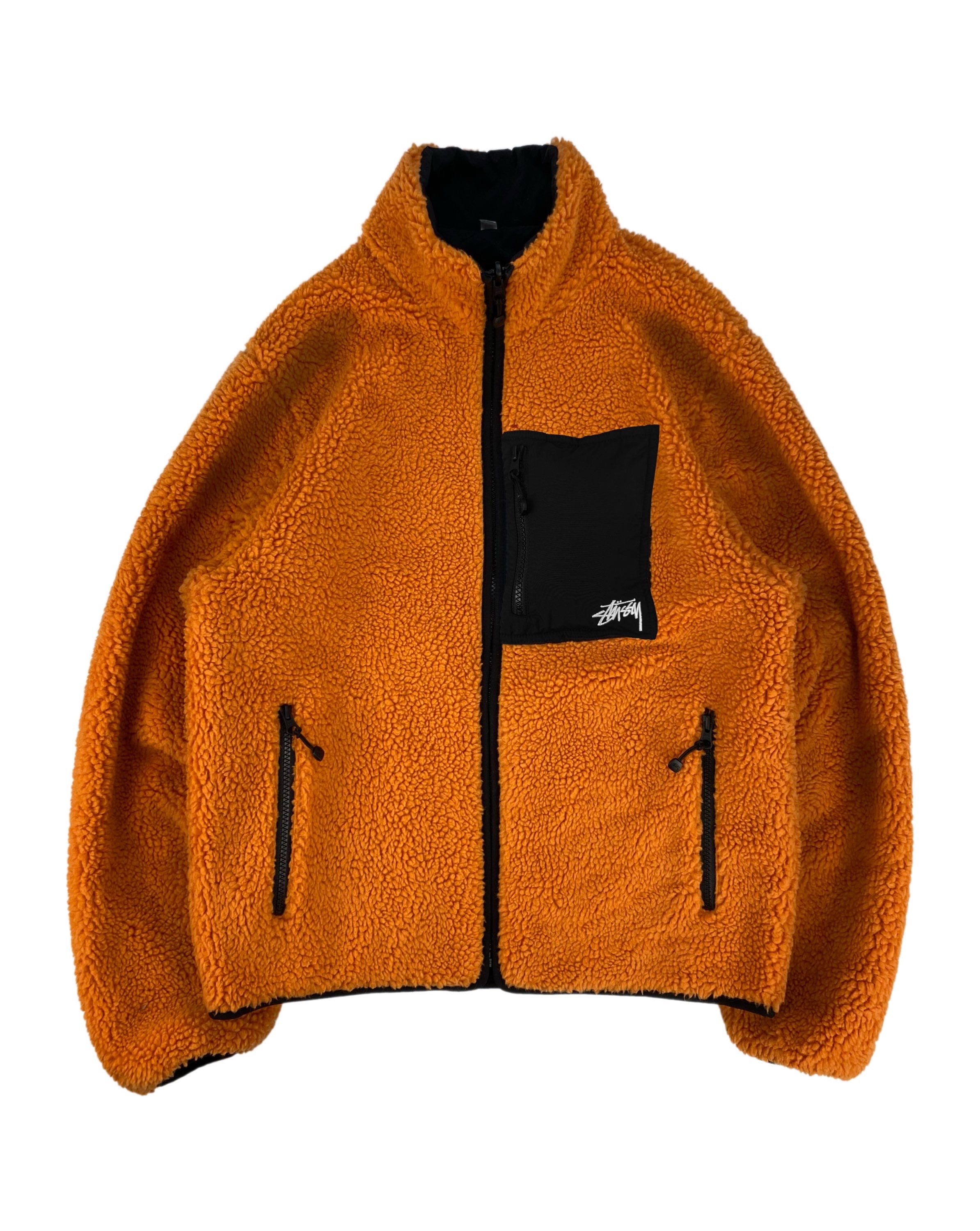 AW22 Stüssy ‘8 Ball’ Burnt Orange Reversible Sherpa Fleece Jacket