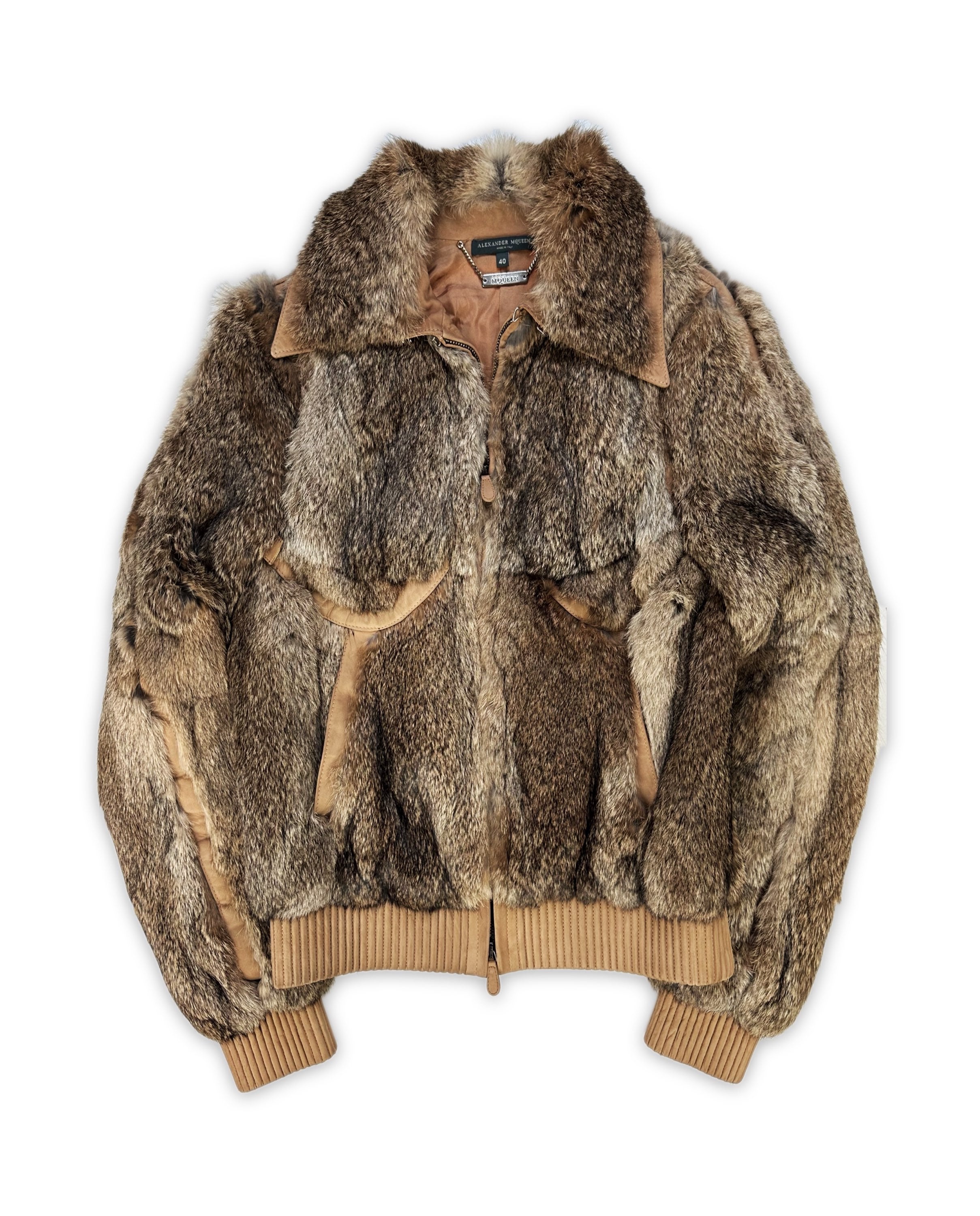 00s Alexander McQueen ‘Rabbit Fur’ Cropped Leather Jacket