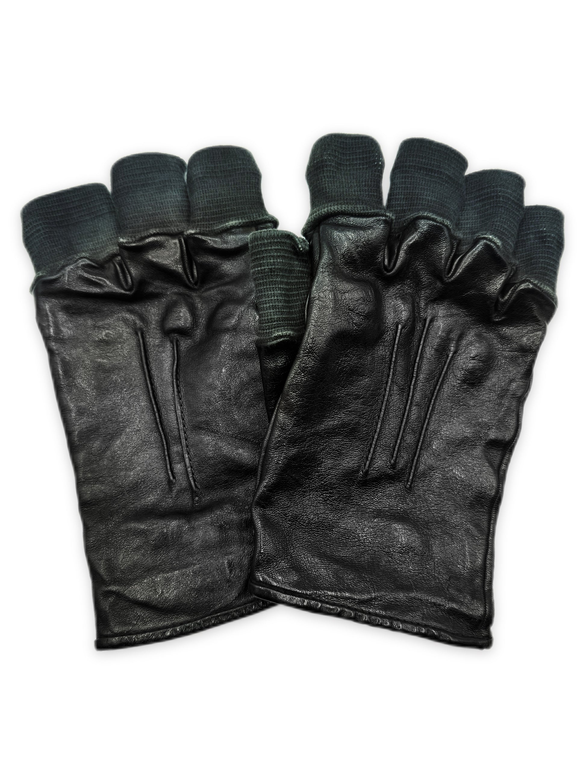 Carol Christian Poell Fingerless Tape Seam Black Leather Disparate Gloves