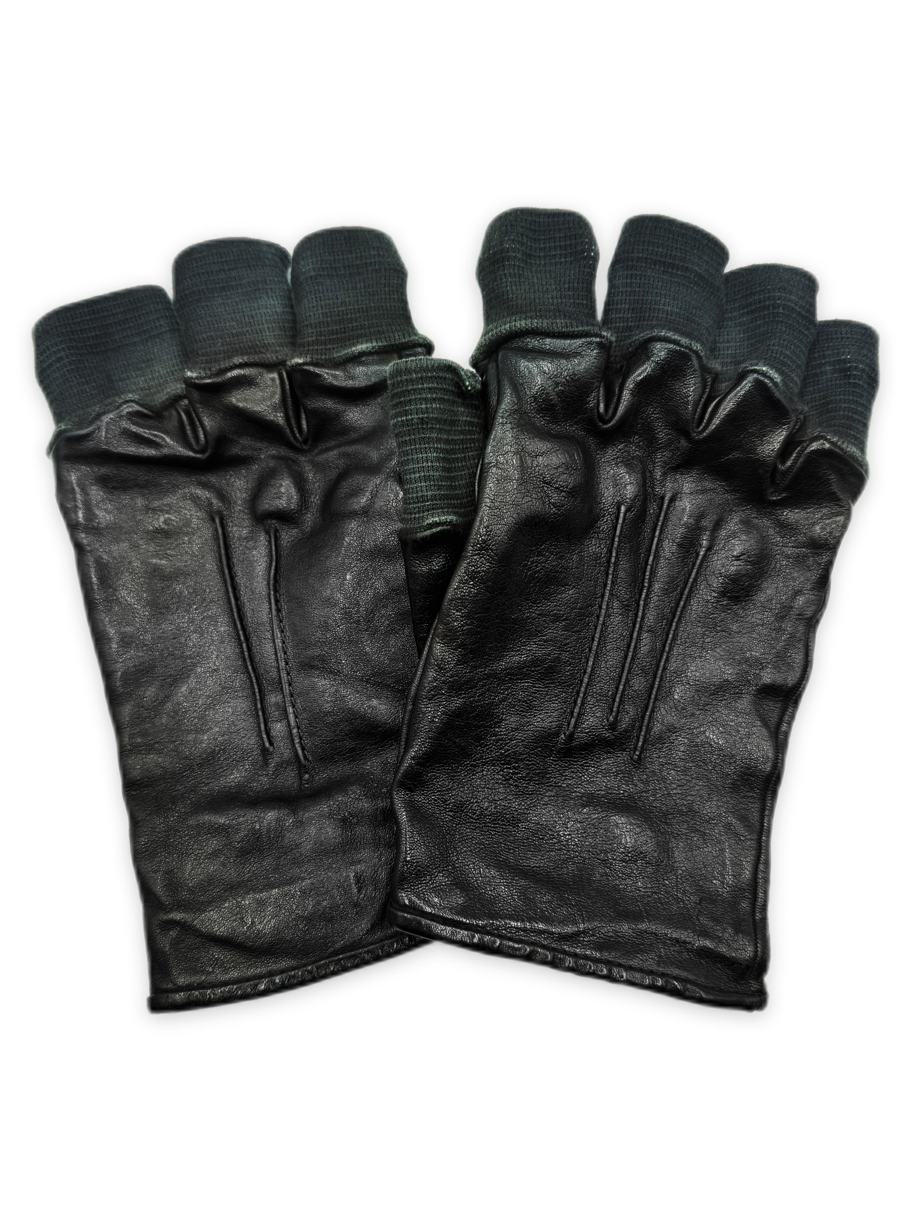 Carol Christian Poell Fingerless Tape Seam Black Leather Disparate Gloves