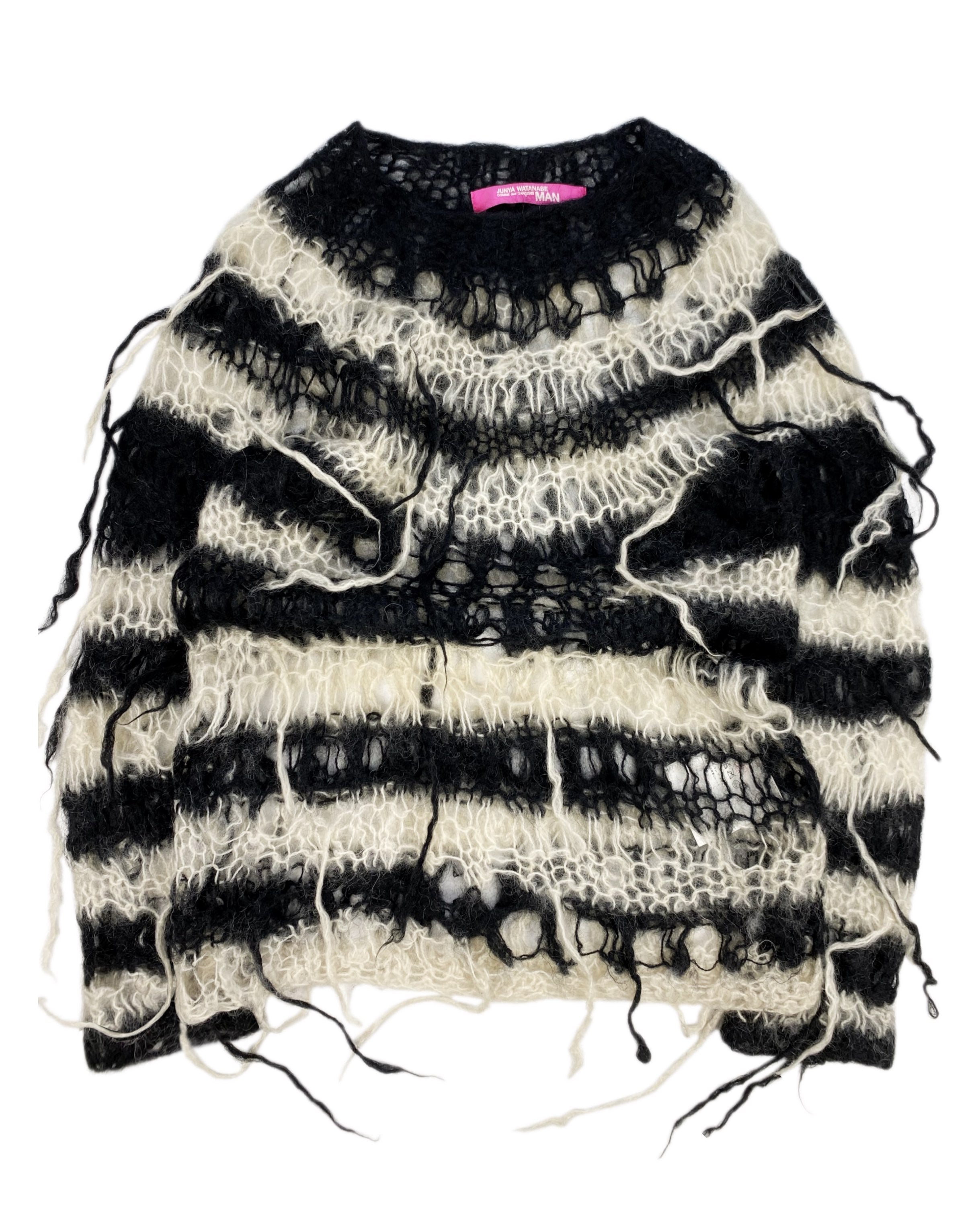 AW04 Junya Watanabe Mohair Loose Gauge Striped Fringe Knit Sweater