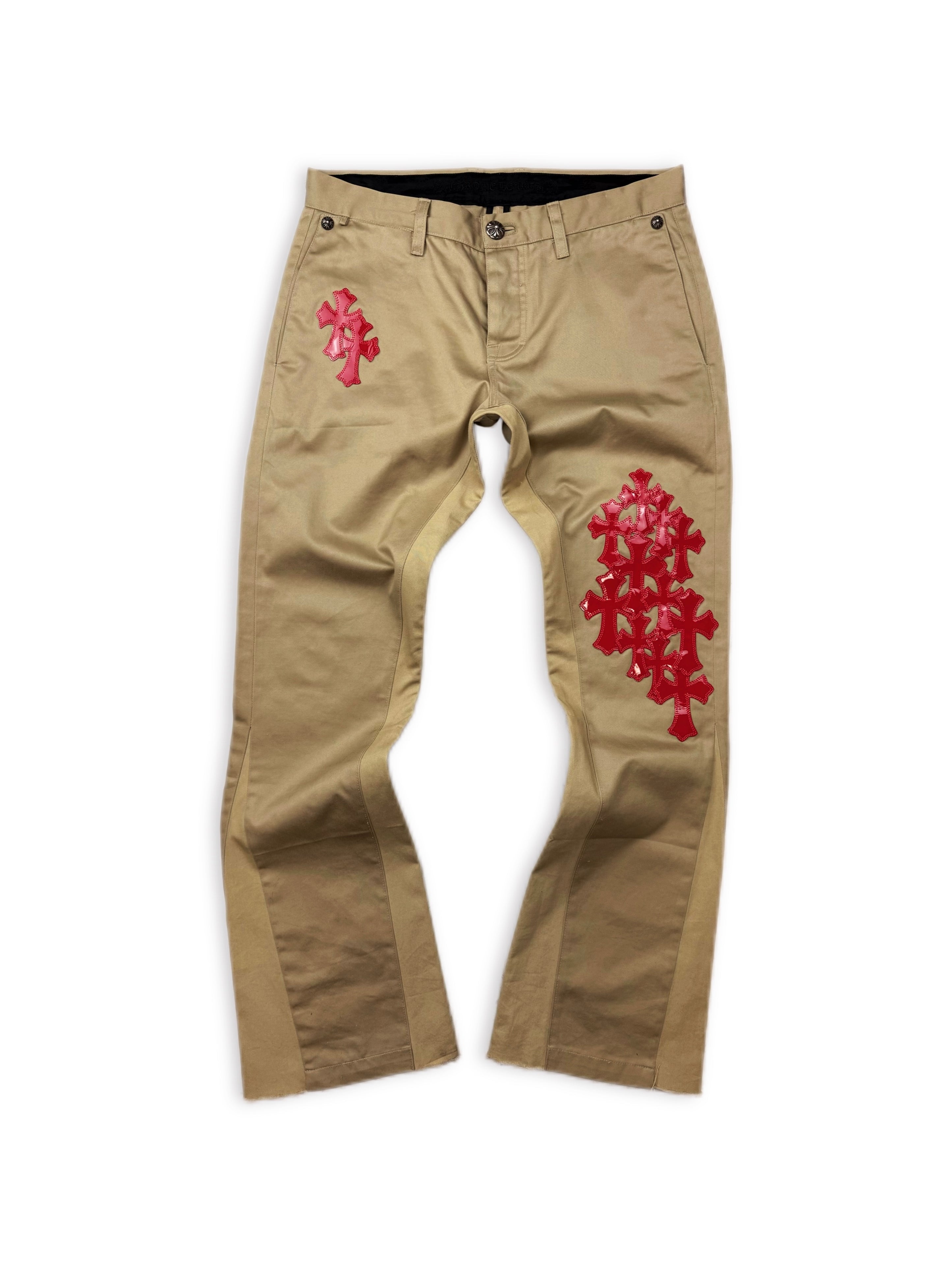 Chrome Hearts 19 Cross Patch Flared Patent Leather Chino Pants