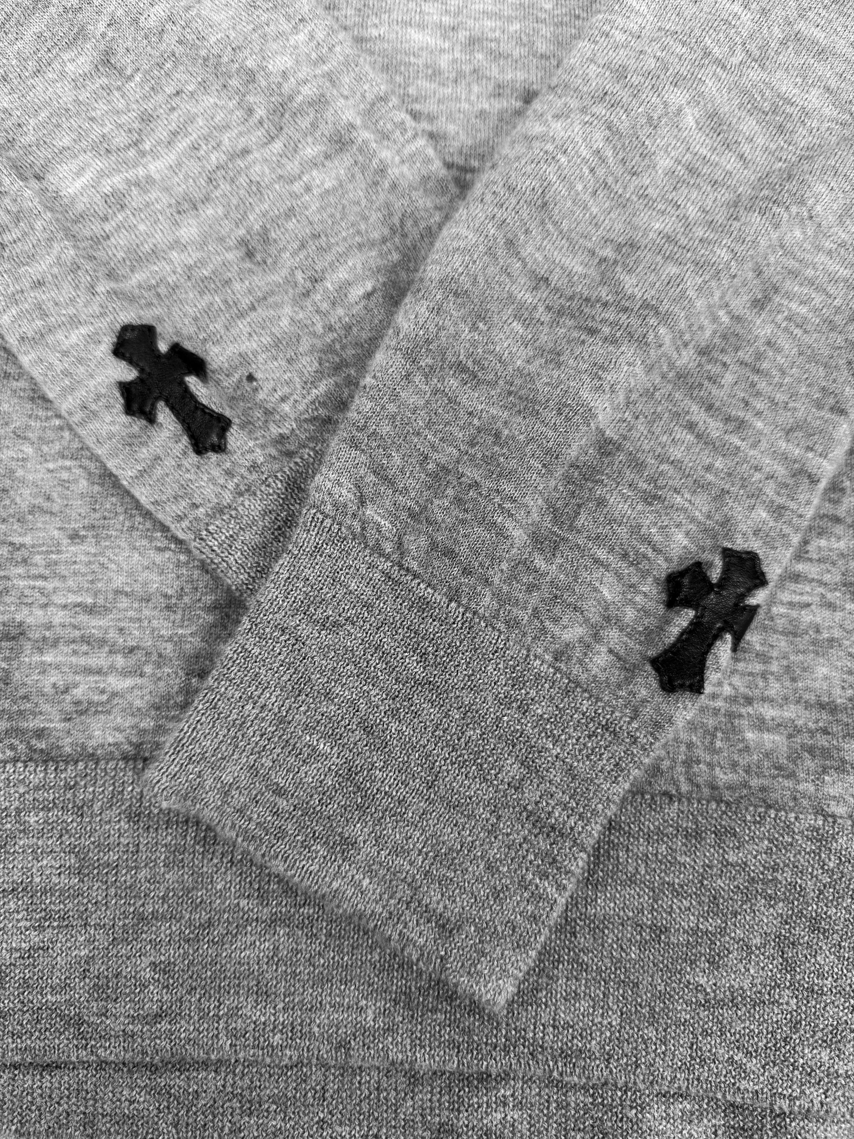 Chrome Hearts ‘Cross’ Patch Leather V-Neck Cashmere Knit Sweater