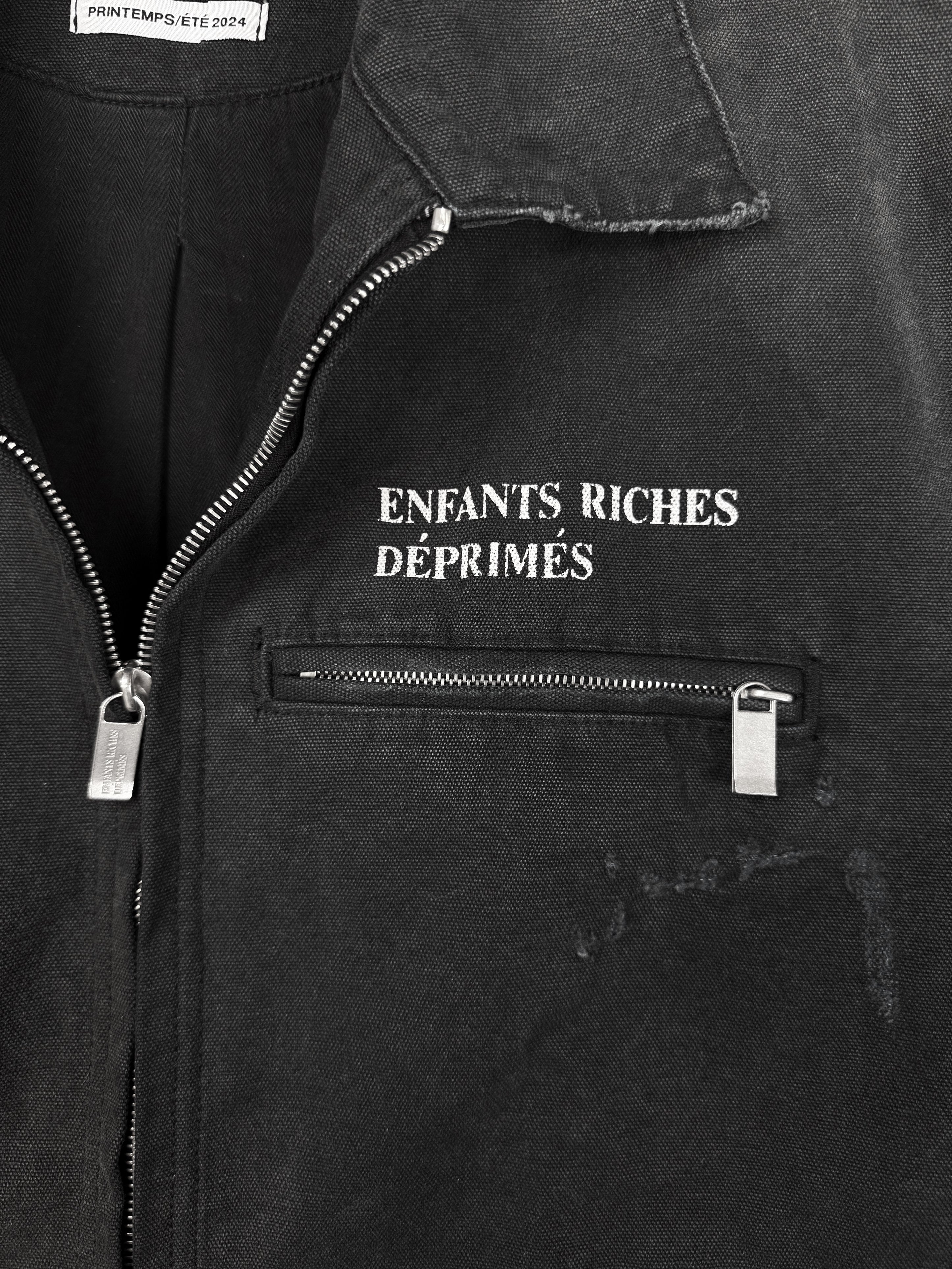 AW24 Enfants Riches Deprimes Chest Logo Charcoal Work Trucker Jacket