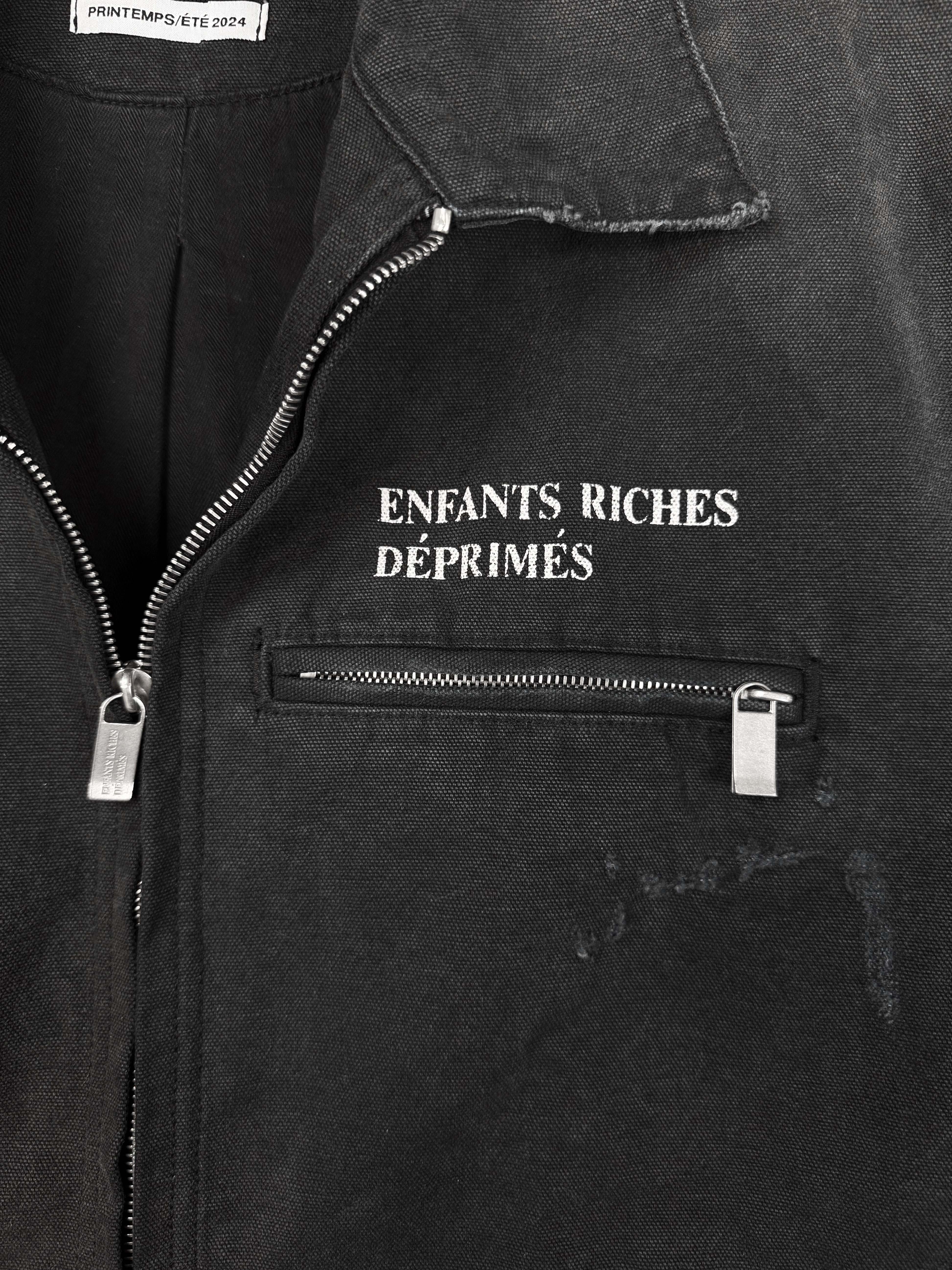AW24 Enfants Riches Deprimes Chest Logo Charcoal Work Trucker Jacket
