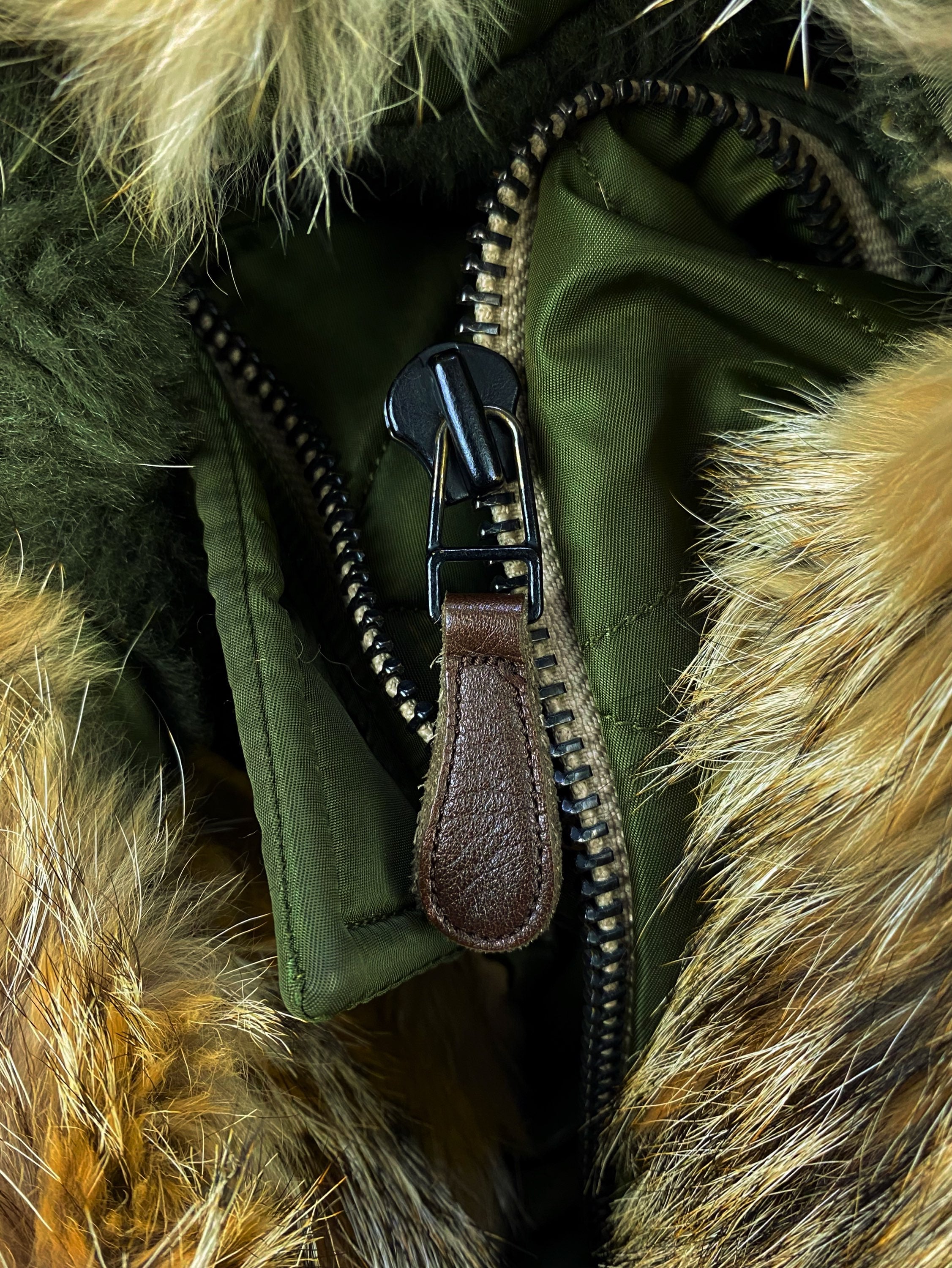 AW01 General Research ‘Snorkel Collar’ Fur Olive MA-1 Bomber Jacket