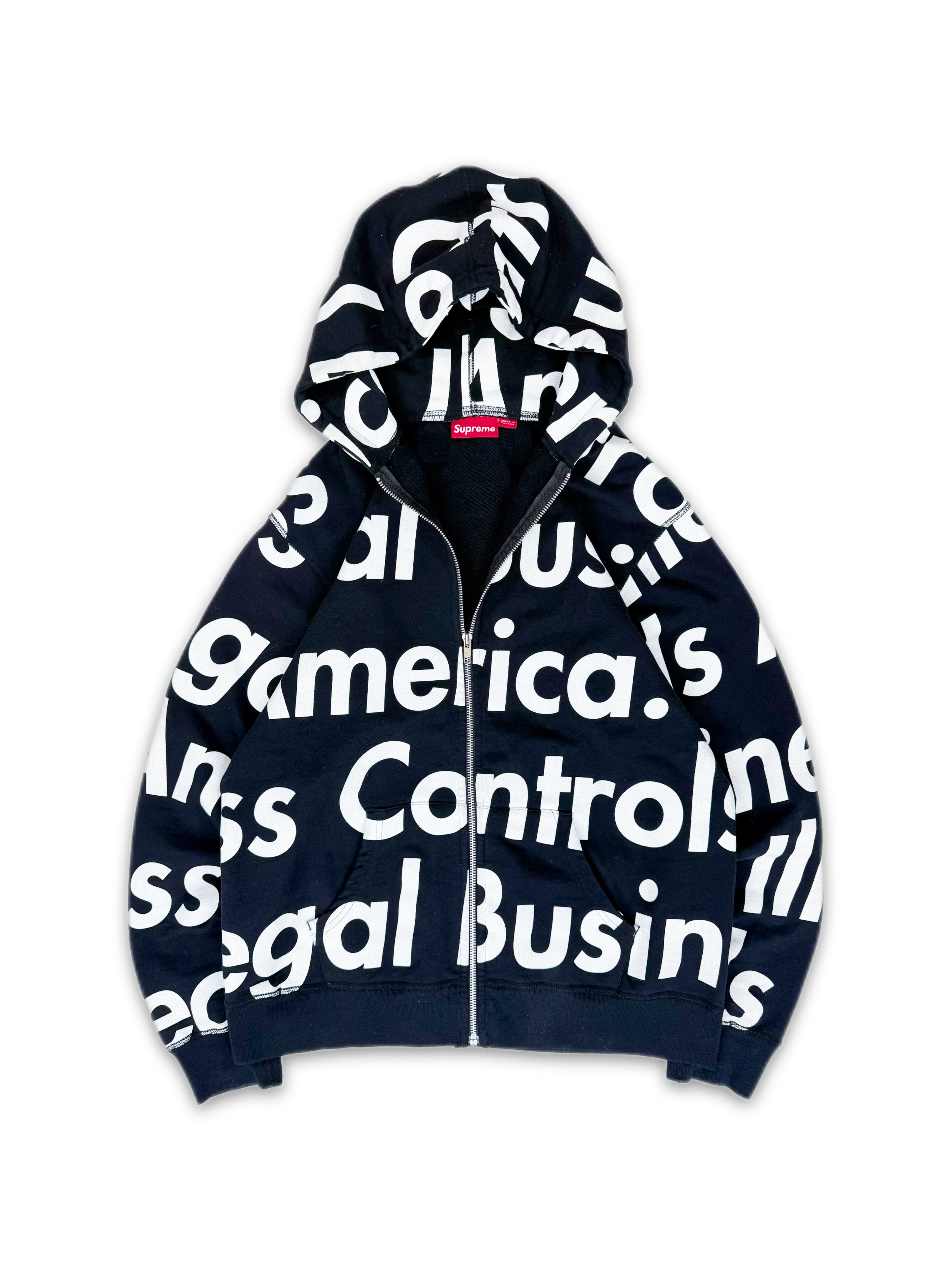 SS07 Supreme ‘Illegal Business Controls America’ Zip-up Hoodie