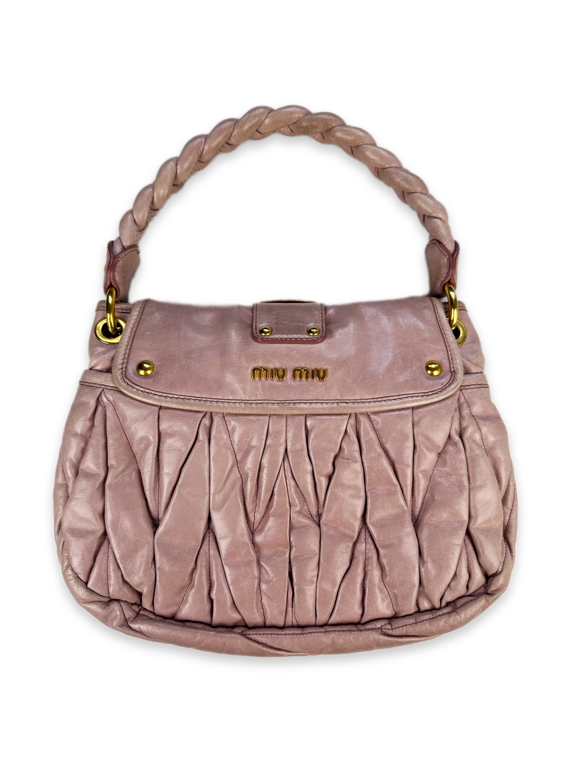 Miu Miu Quilted Slate Pink Braided Handbag