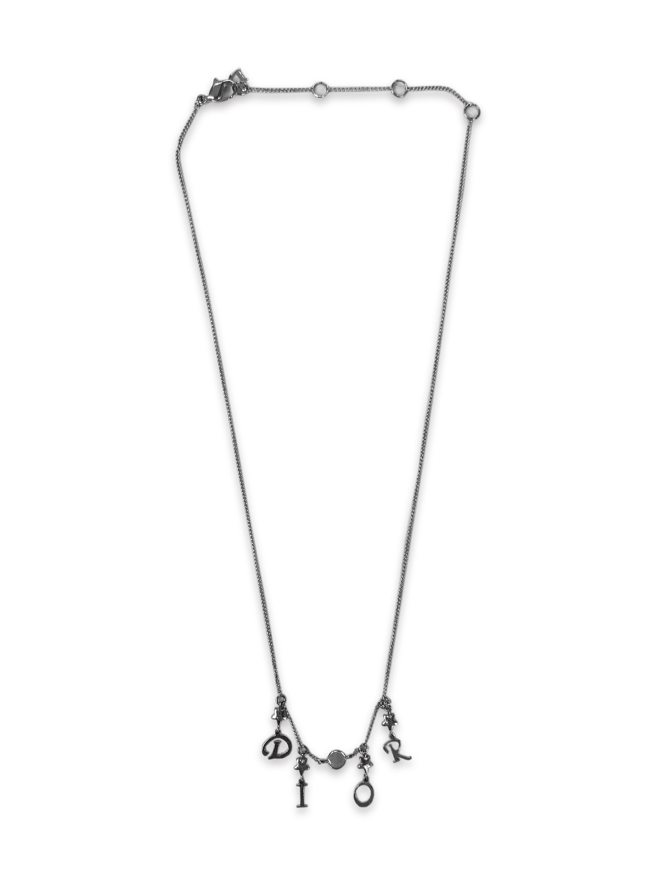 00s Dior Spellout Logo Pendant Silver Necklace