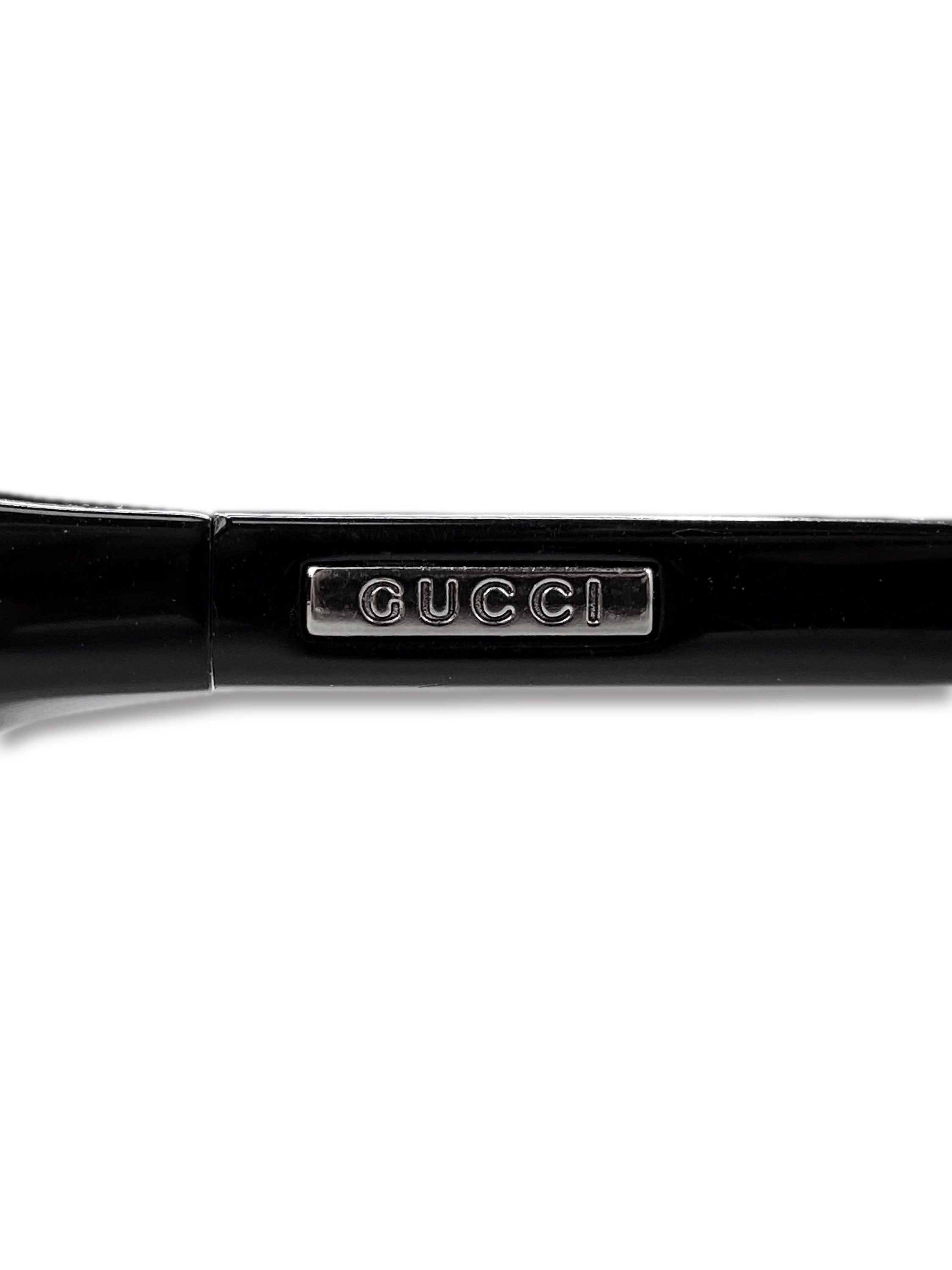 Gucci Dark Tint Metallic Glossy Slim Frame Etched Sunglasses