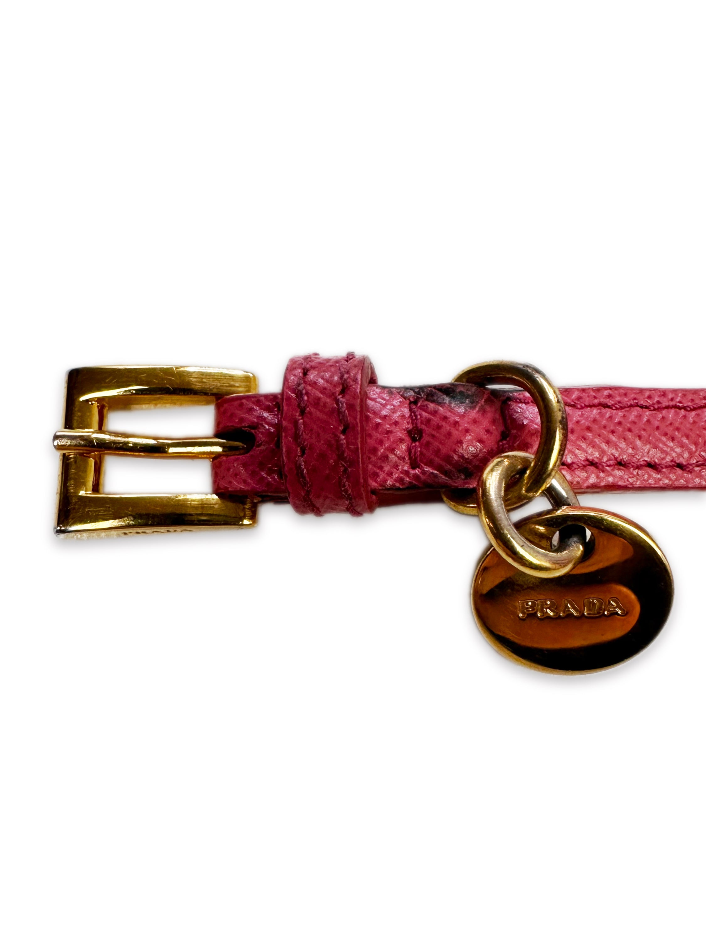 Prada Red Leather Belted Charm Bracelet